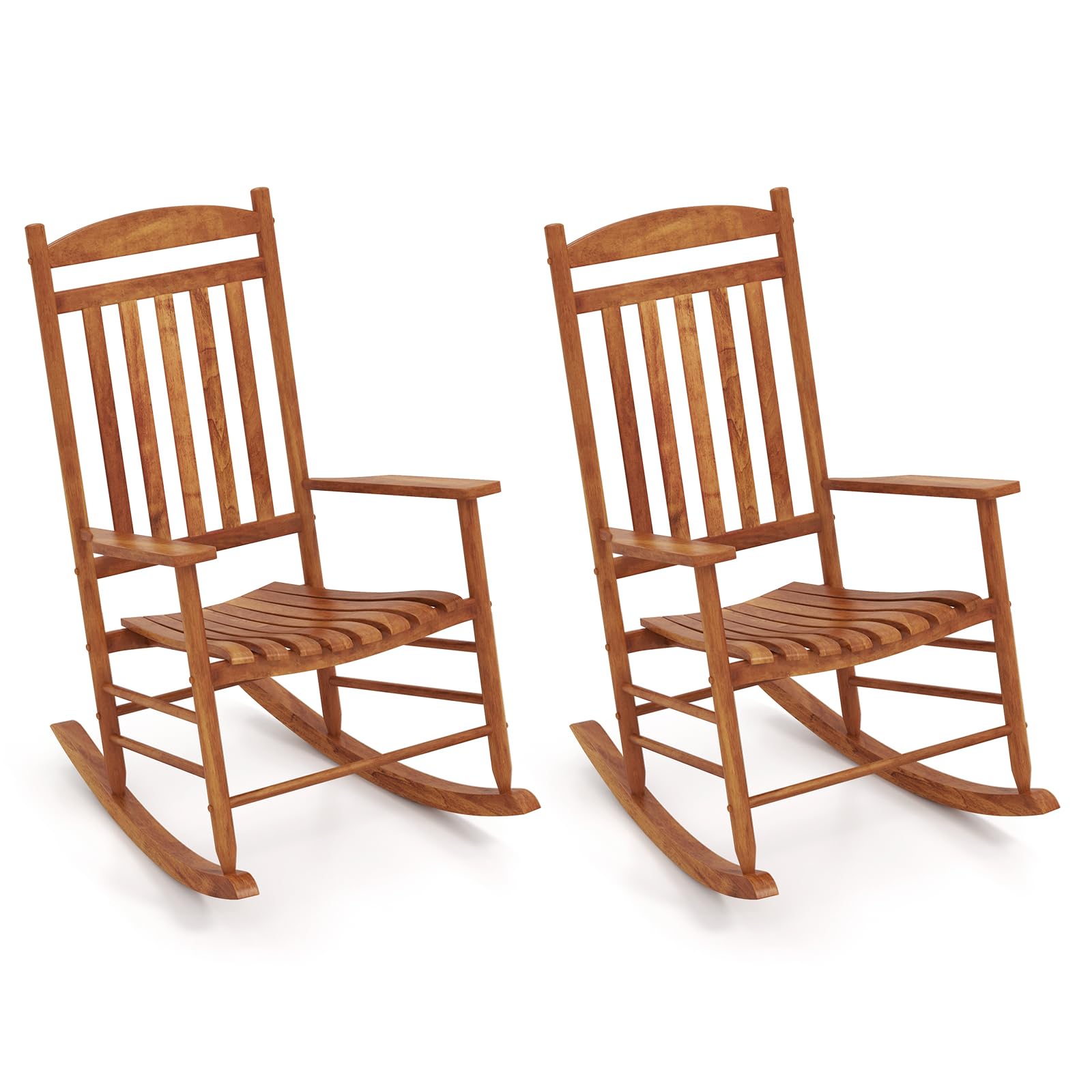 COSTWAY Outdoor Rocking Chair, High-Back Garden Relax Rocking Armchair, Ergonomic Slatted Patio Rocker Leisure Lounge Chair for Living Room Balcony Lawn Poolside (2)