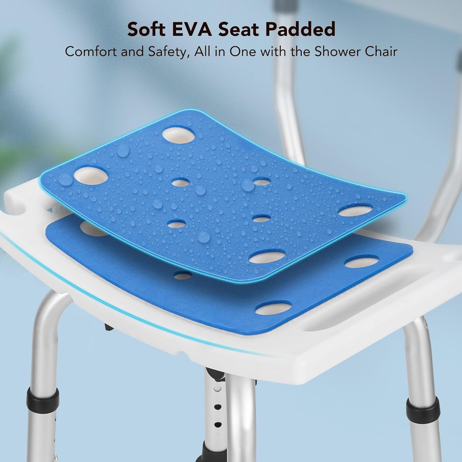 Careboda krzesło prysznicowe, 6 wysokości, montaż bez użycia narzędzi | Alum bath chair, 6 ht tool-free, soft cushion, non-slip, 136kg, elderly/pregnant/disabled.
