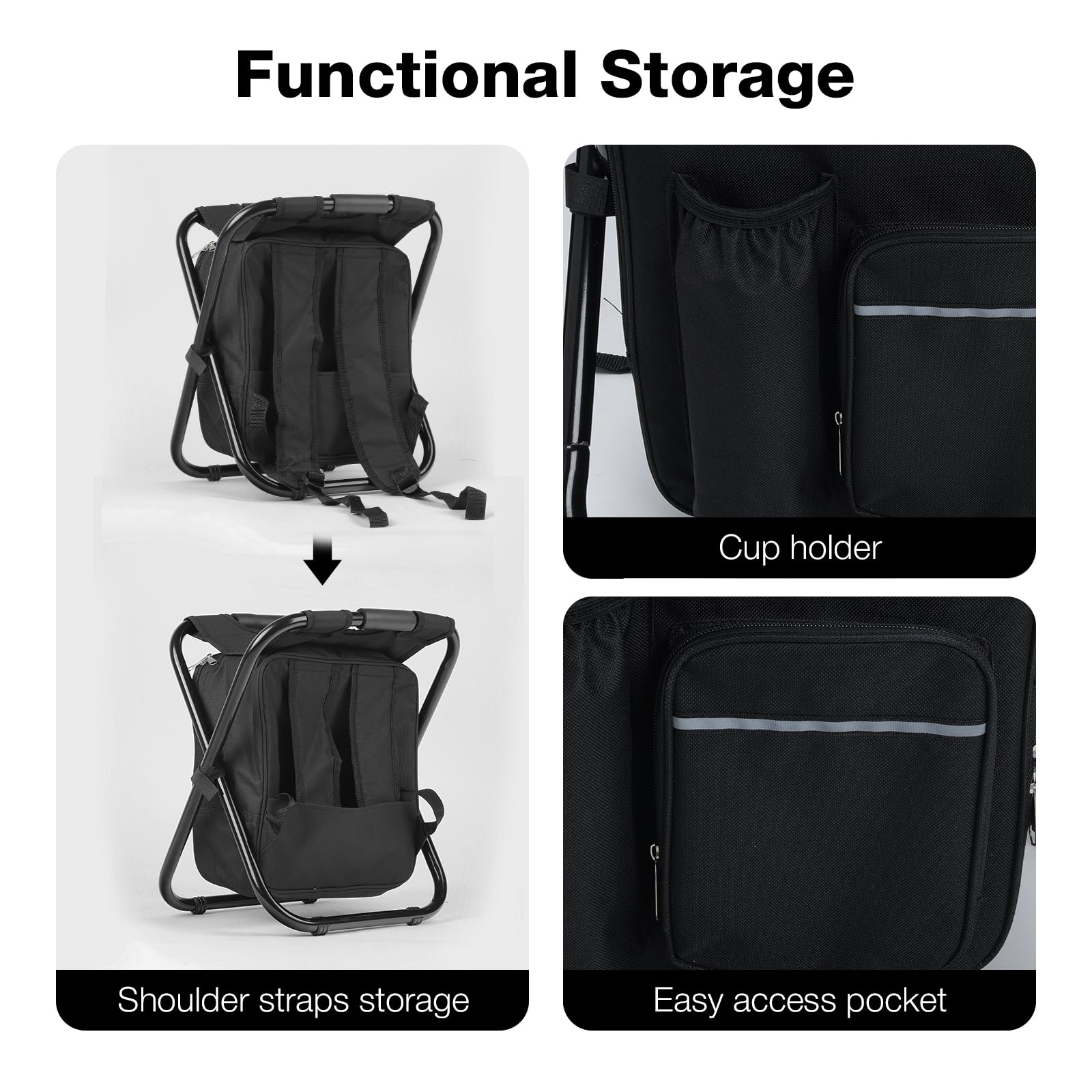 Grande sgabello da campeggio per adulti con zaino refrigerante integrato da 15 l, sgabello da caccia ultraleggero, pieghevole, portatile, sgabello da pesca con borsa da picnic, per viaggi