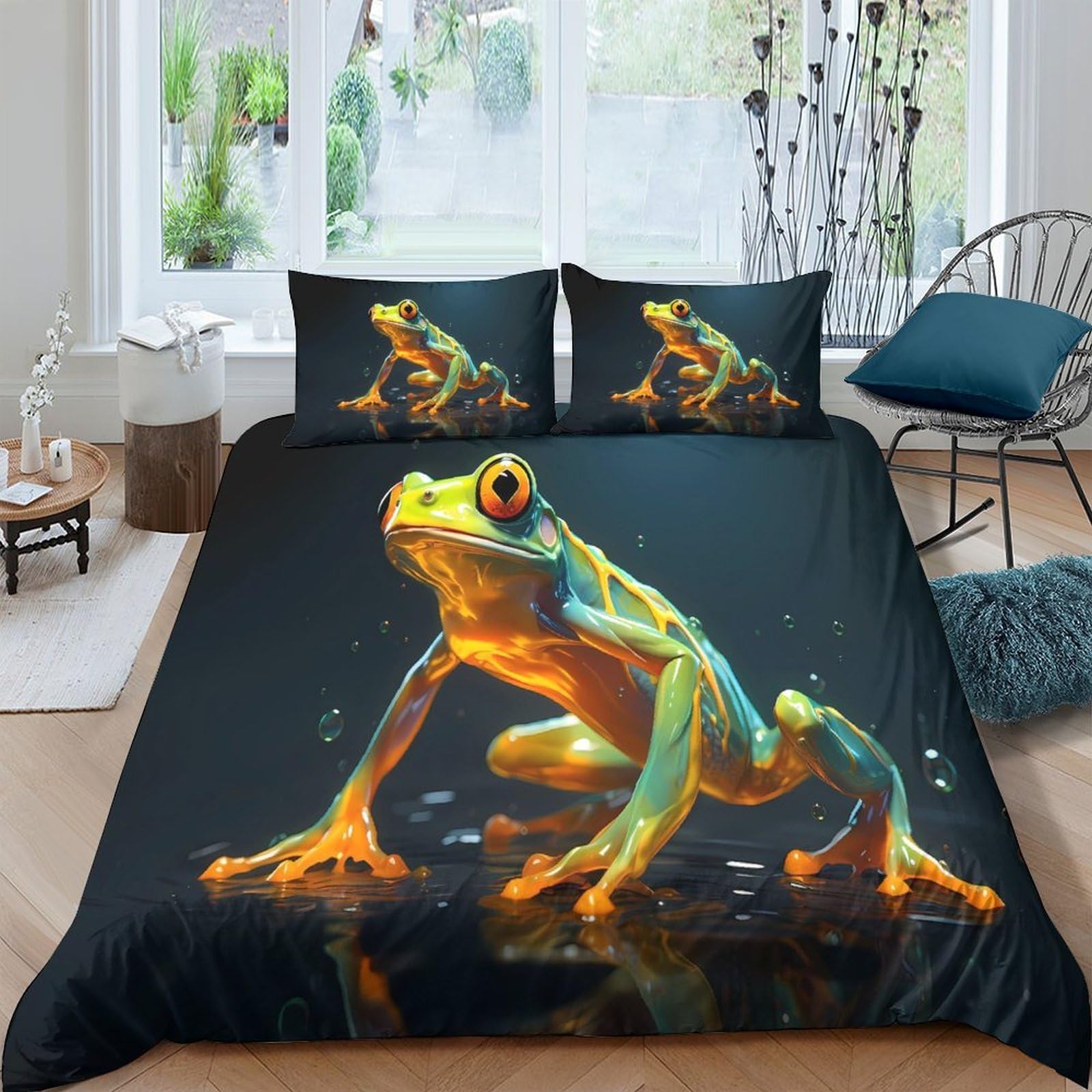 Ctjqhvkz Style-5 3D Printed Vibrant Tree Frog Fitted Sheet Microfiber Soft Anti-Slip Bed Cover For Bedroom Guest Room Decor Mattress Protection Single（135X200cm）