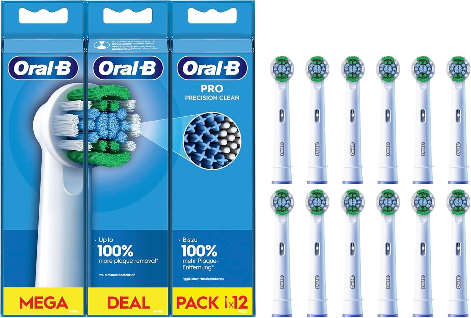 Oral-B Pro Precision Clean Electric Toothbrush Head, X-Shape and Angled Bristles for Deeper Plaque Removal, Pack of 12 Toothbrush Heads, White