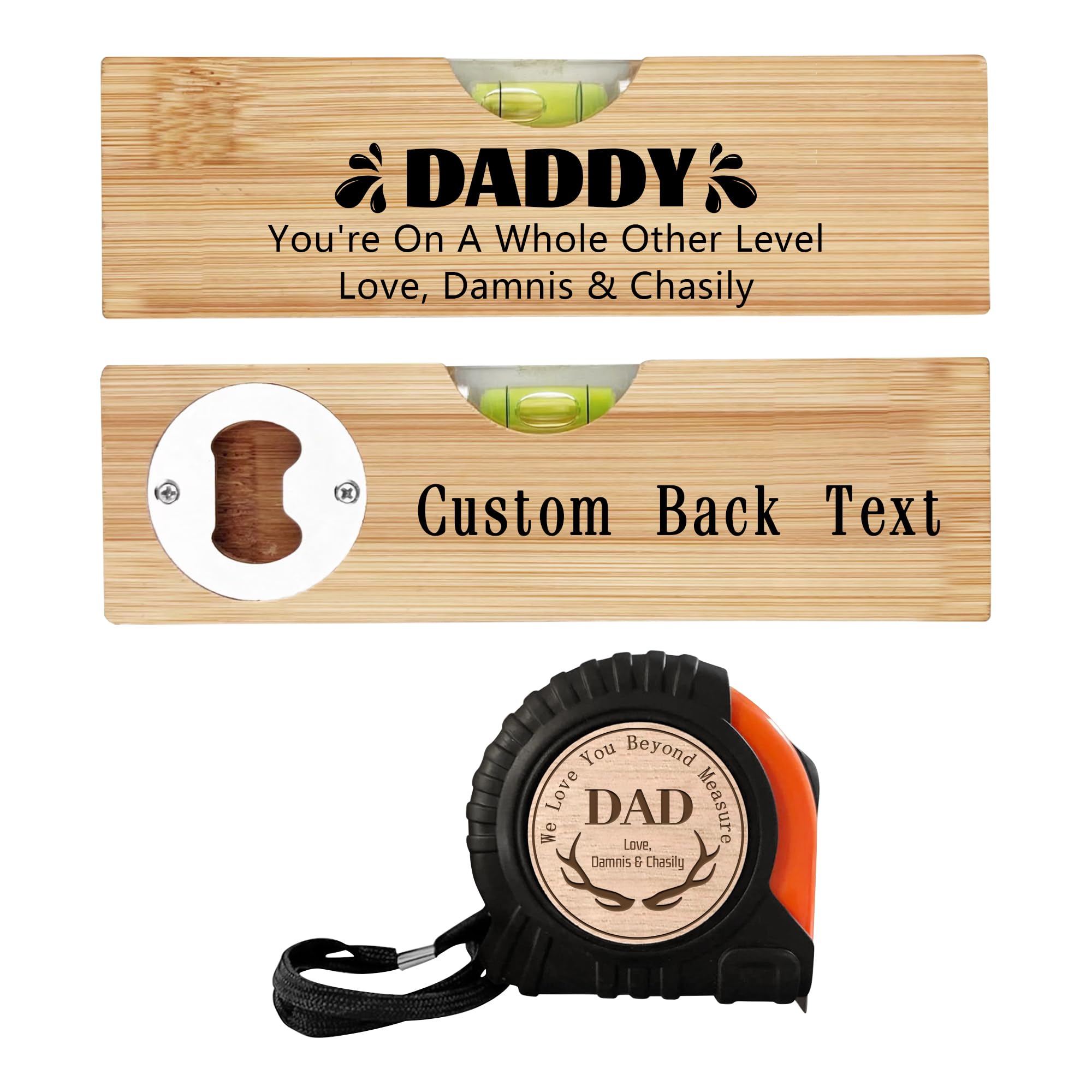 Daddy You're On A Whole Other Level Personalized Spirit Level Bottle Opener Custom Kid's Name Measuring Tape Dad I Love You More Than We Can Measure Gift for Father's Day Birthday