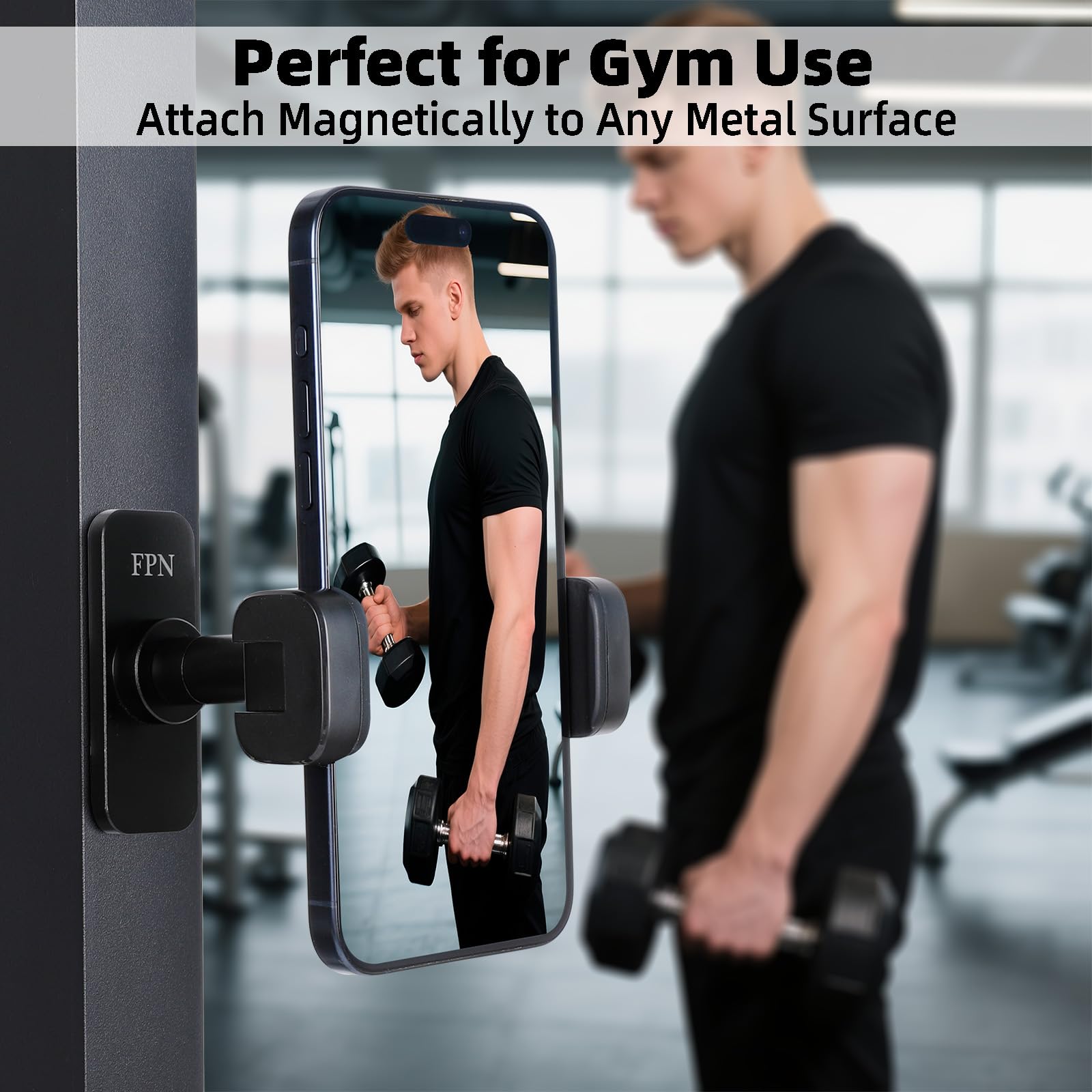 Soporte magnético súper fuerte para teléfono para gimnasio, 10 imanes N52, base y junta de aleación de aluminio, soporte de teléfono para gimnasio para registro de entrenamiento, compatible con