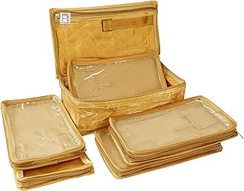 atorakushon Combo Satin Makeup Pouches Vanity Jewellery Traveling Organizer Storage Box Cosmetic carry it along anywhere easily For Women Golden