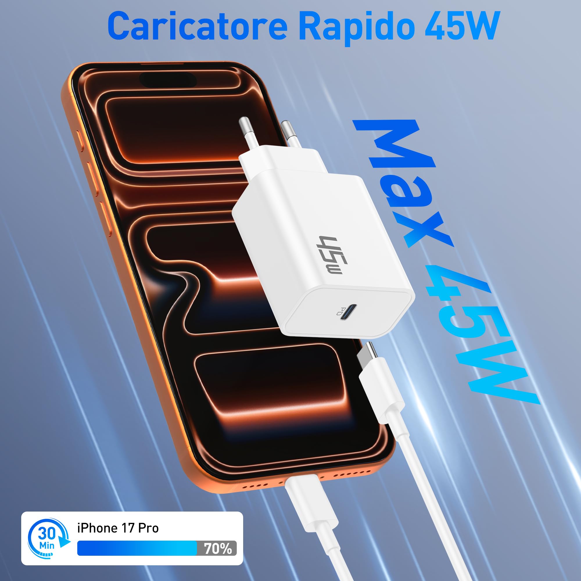 Caricatore USB C CREAPICO -2pz, Caricabatterie Rapido 20W per iPhone 15