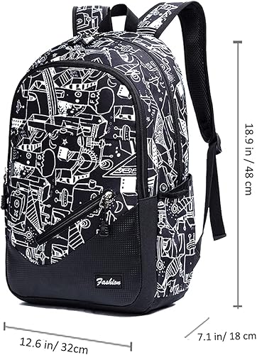 Miniatura 6 de Mochilas escolares para niños y niñas, para la universidad, para adolescentes y niñas, Estampado en negro, Mochila