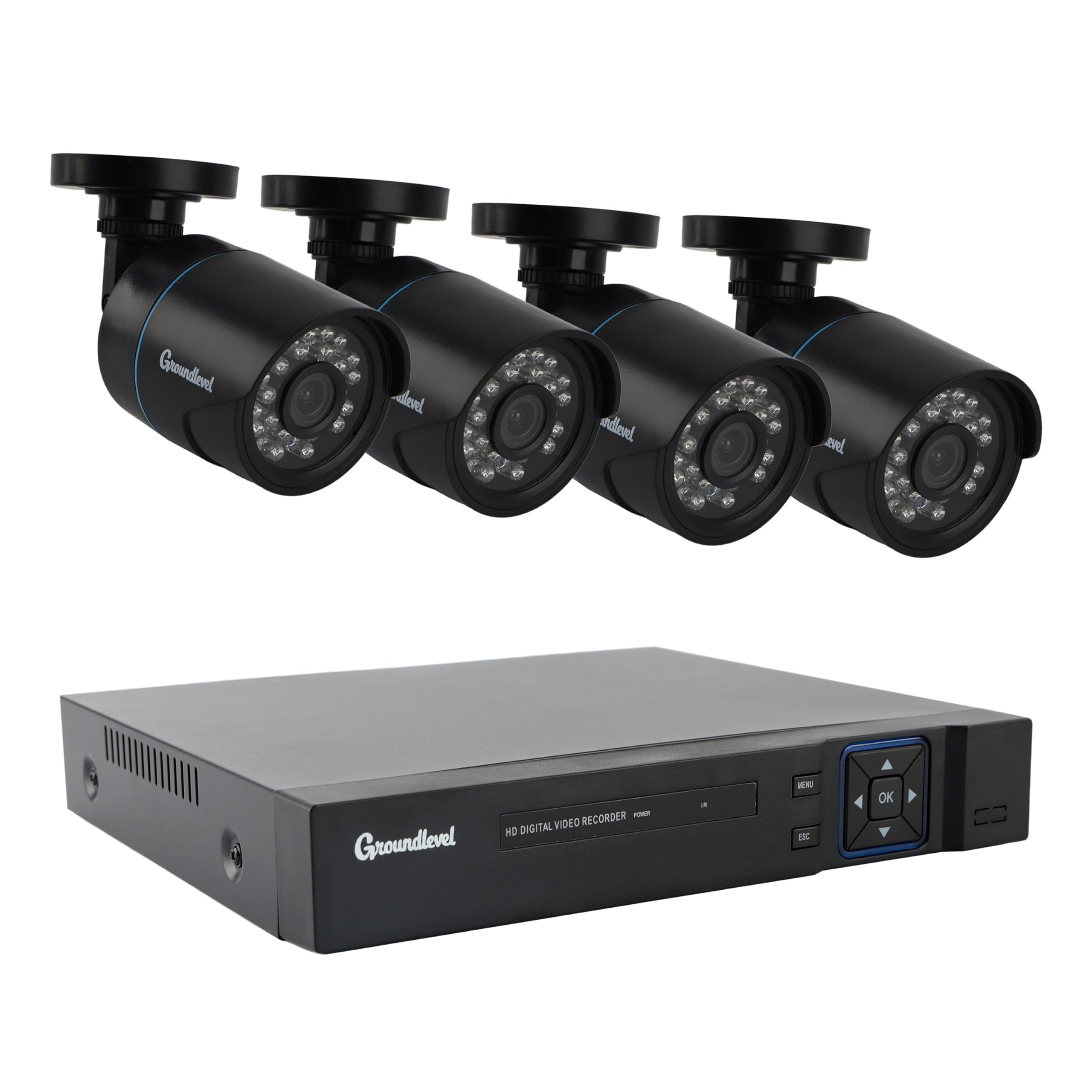Groundlevel 4 Camera CCTV Security System, Full HD 1080P, 65ft Night Vision