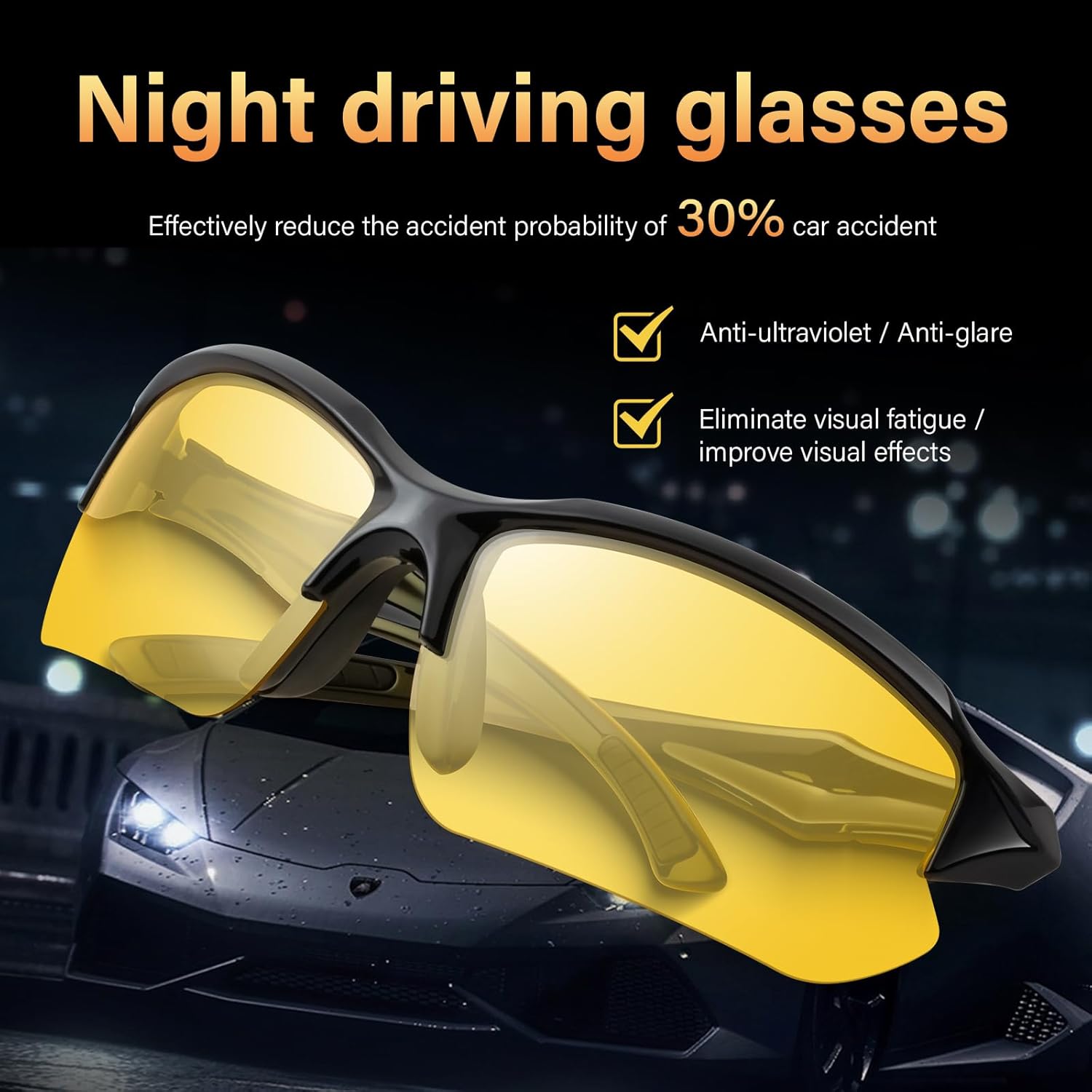 3PACK Polarized Night Vision Glasses for Men Driving Cycling Sport Night Anti Glare Yellow Lens Glasses Lightweight Frame - Image 4