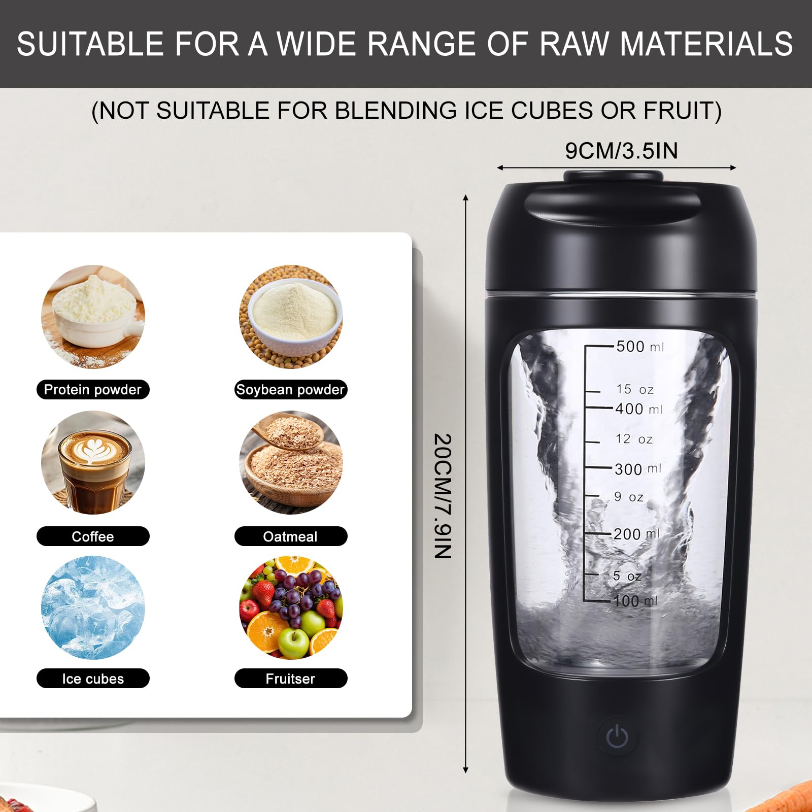Mezclador de Proteinas Eléctrica, Botella Mezcladora Recargable por USB, 650ML Vaso Shaker Portable, Mezcladora automática de proteínas con Caja de Polvos, coctelera para cremoso, Proteínas (Negro)