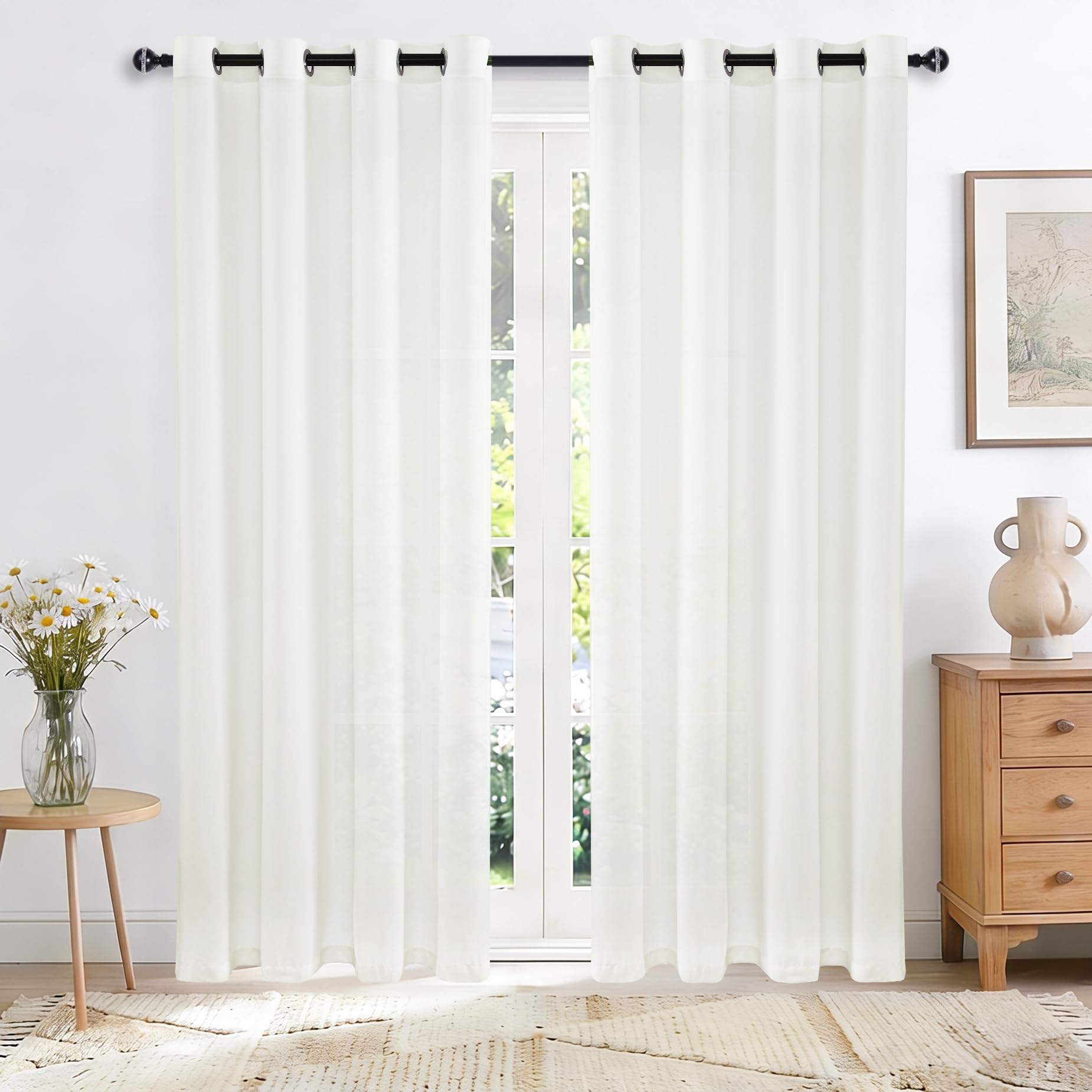 JIUZHEN Sheer Curtains Voile Privacy Protection 84 Drop 2 Panels Eyelet Semi-transparent White Net Curtain for Windows Non-See-Through for Bedroom Living Room W52 x L84 Inch