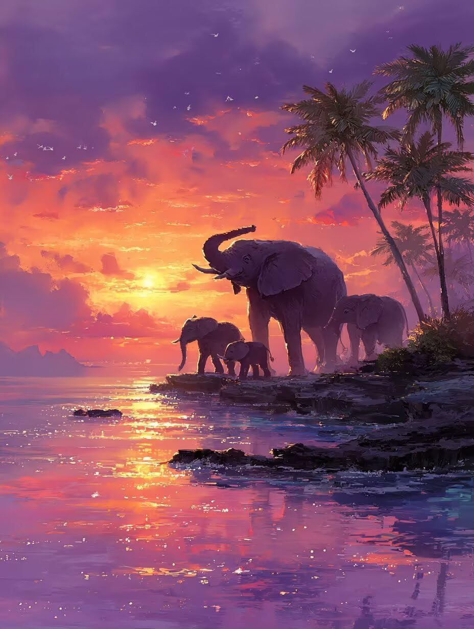 ペイントバイナンバー 象 ナンバーペイント 海 大人用 初心者向け 手塗り 塗り絵 ハンドメイドクラフトアート 簡単 DIY 数字油