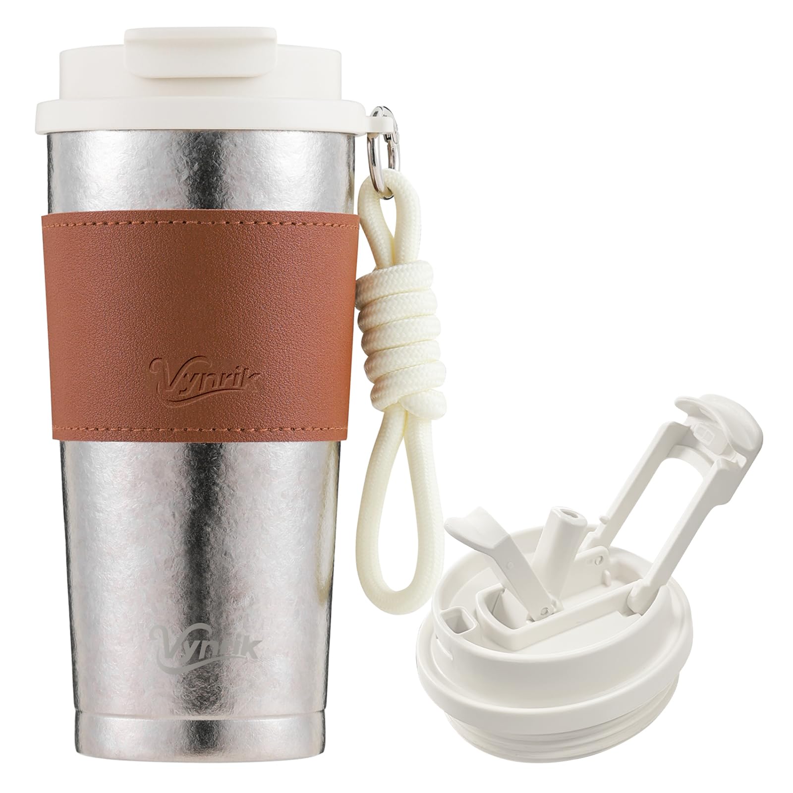 Flip Straw Travel Coffee Mug Leak Proof Reusable Insulated Coffee Tumbler With Lid And Straw Titanium Water Bottle