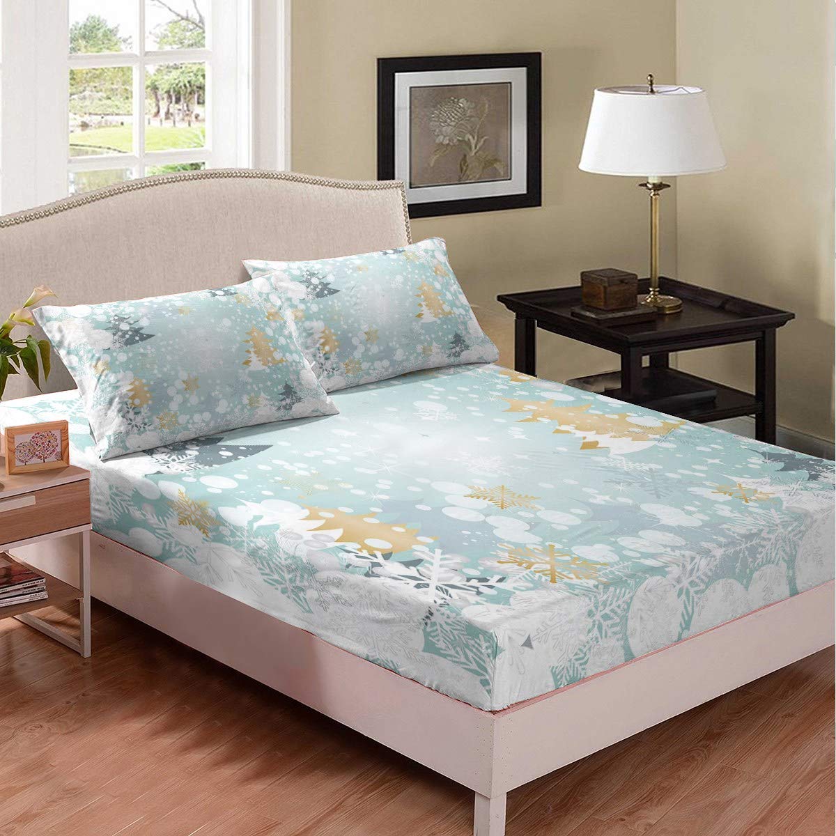 Set Biancheria Da Letto Matrimoniale King Size – 3 Pezzi Con Alberi E Fiocchi Di Neve, Reversibile, 243,8x269,2 Cm