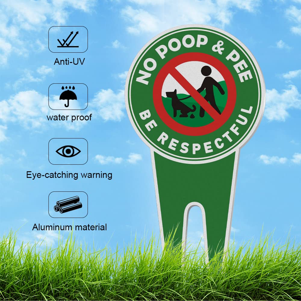 2 cartelli di divieto di pipì per cani, scritta in lingua inglese “No Poop and Pee, Be respectful”, double-face, per giardino e cortile, 30 x 15 cm