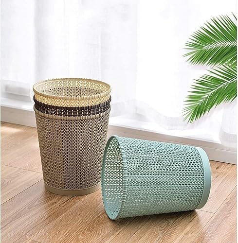 Botes de basura huecos para el hogar, ratán de imitación sin tapa, cubo de basura de plástico, para baños, cocinas (color marrón)