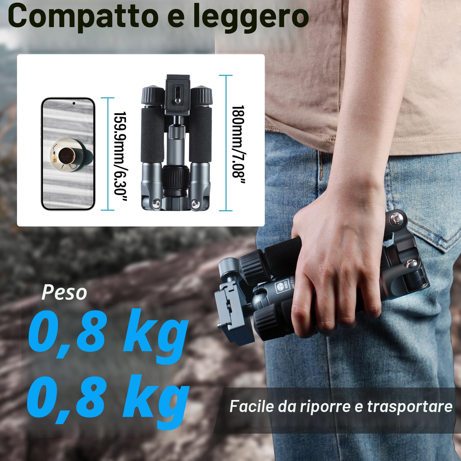 SIRUI Mini Treppiede da Tavolo Compatto, 50,8 cm Treppiede Portatile Piccolo in Alluminio con Testa Sfera a 360° e Supporto per Telefono per DSLR, Fotocamera, Telefono, Carico Fino a 10kg, AM-TT50