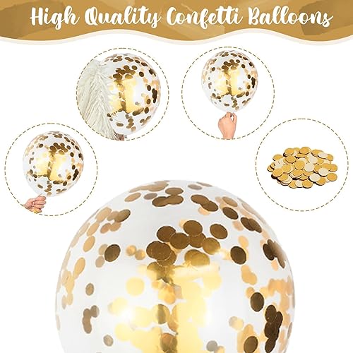 Miniatura 7 de Juego de globos dorados metálicos, paquete de 35 globos de látex de confeti de oro blanco de 12 pulgadas, globos dorados y blancos para fiestas de