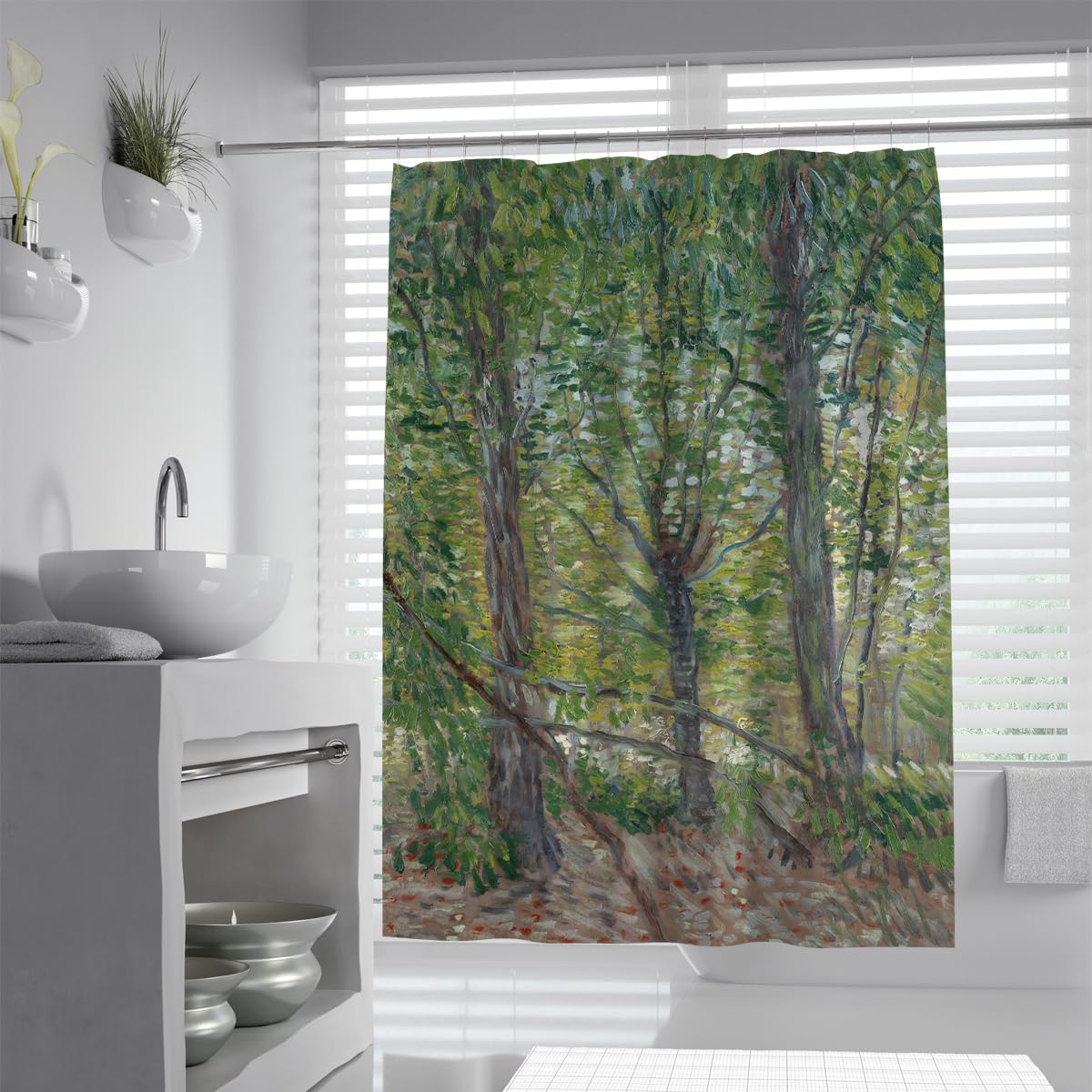 Olliar Home Shower Curtain Green Forest 240X180 Nature Woodland Trees Print Waterproof Bath Curtain Farmhouse S For Bathroom Bathtub Decor