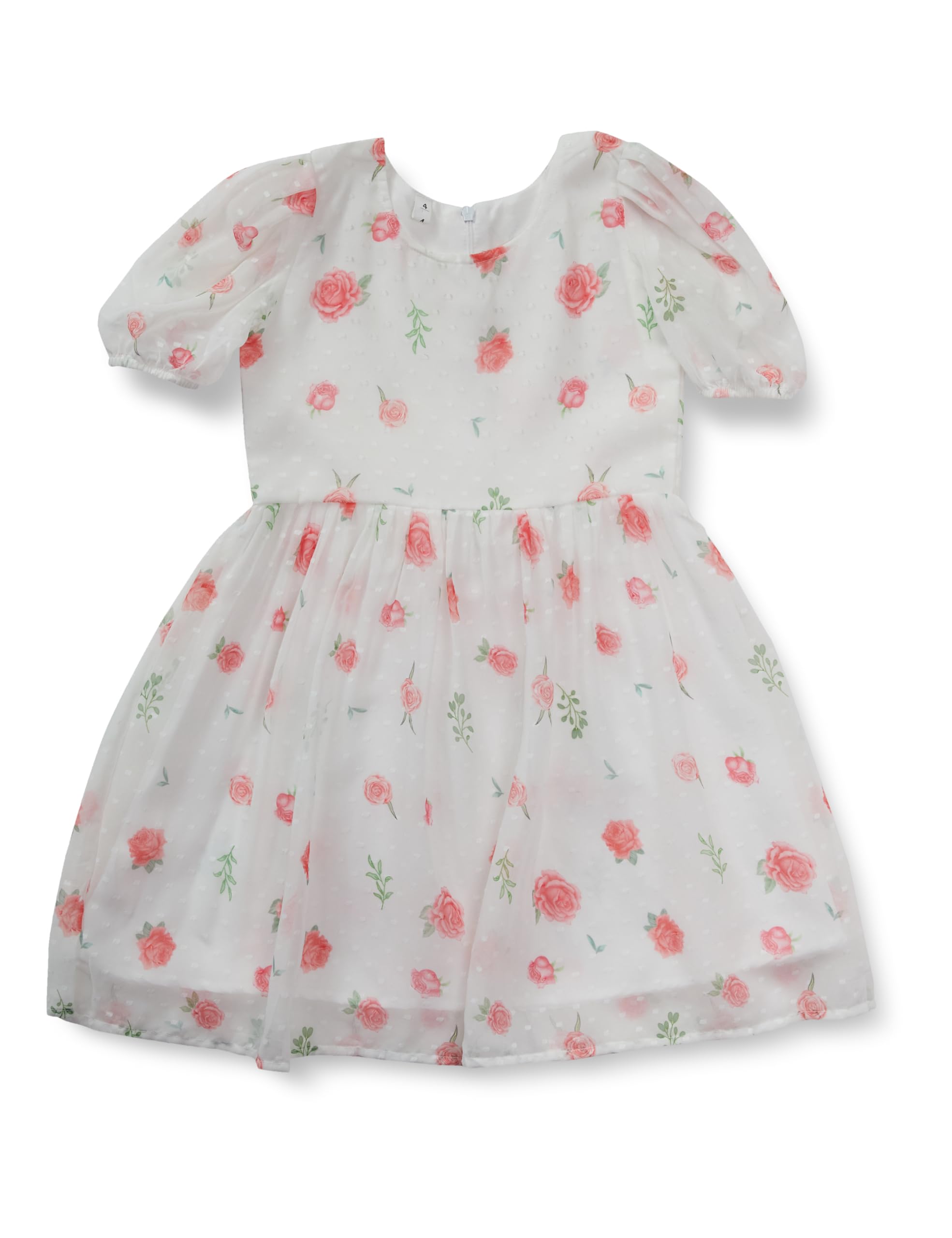 TAGAS Vestido de mujer con estampado floral de lunares suizos sin mangas con cuello redondo elástico en la cintura para niñas (KD-399)