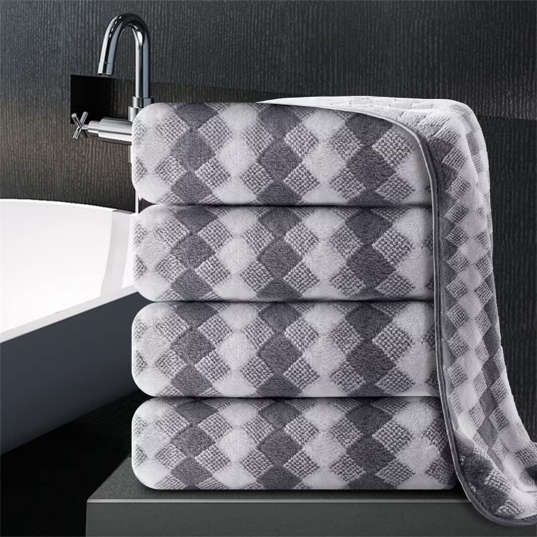 Bathroom Towel Set 4 Pack-35x70 Oversized Bath Towel,600GSM Soft Microfibers Towel Large Bath Towel Set Plush Bath Sheet Towel,Highly Absorbent Quick Dry Towel Hotel Luxury Shower Towels,Purple Grey - Diamond Gray 4 Piece Bath Towel Set