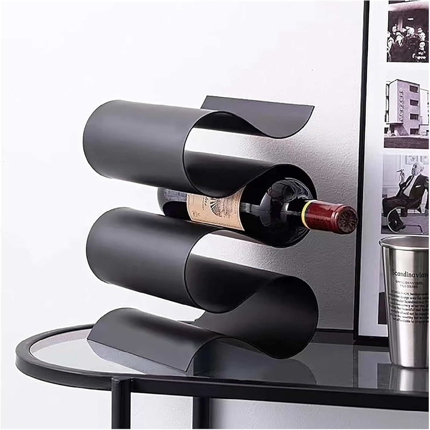 Slim Iron Wine Rack - 5 Bottle Metal Wine Holder with Shelves for Red Wine - Stylish Black Wine Storage nizer for Home & Kitchen