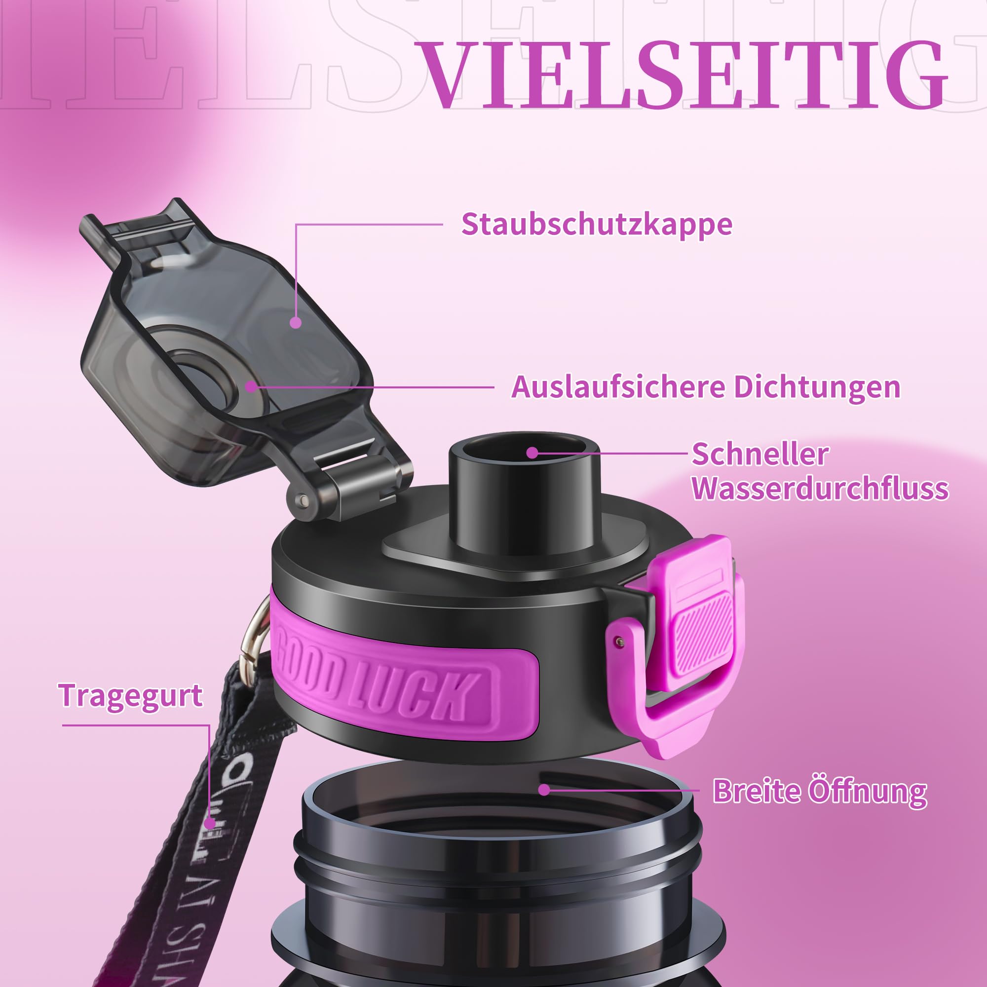 YC Kitchen Borraccia Sportiva Motivazionale 1L - Borraccia 1 litro, Bottiglia d'acqua Sportiva con paglia e trasporto cinghia