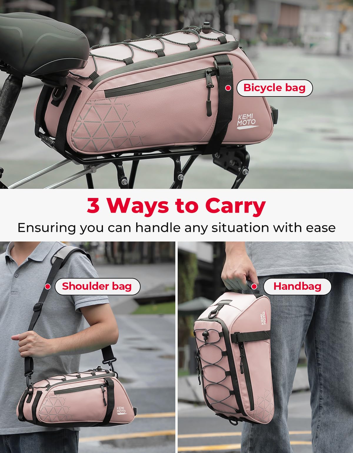 KEMIMOTO 2 En 1 Alforjas Bicicletas Impermeables 8L, Traseras Bolsas Portaequipajes, Múltiples Compartimentos con Asa de Transporte y Correa para el Hombro