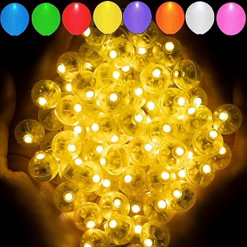 Aogist 50 luces de globo amarillas, mini luz impermeable de largo tiempo de espera, funciona con pilas, lámpara de bola LED redonda para globos de