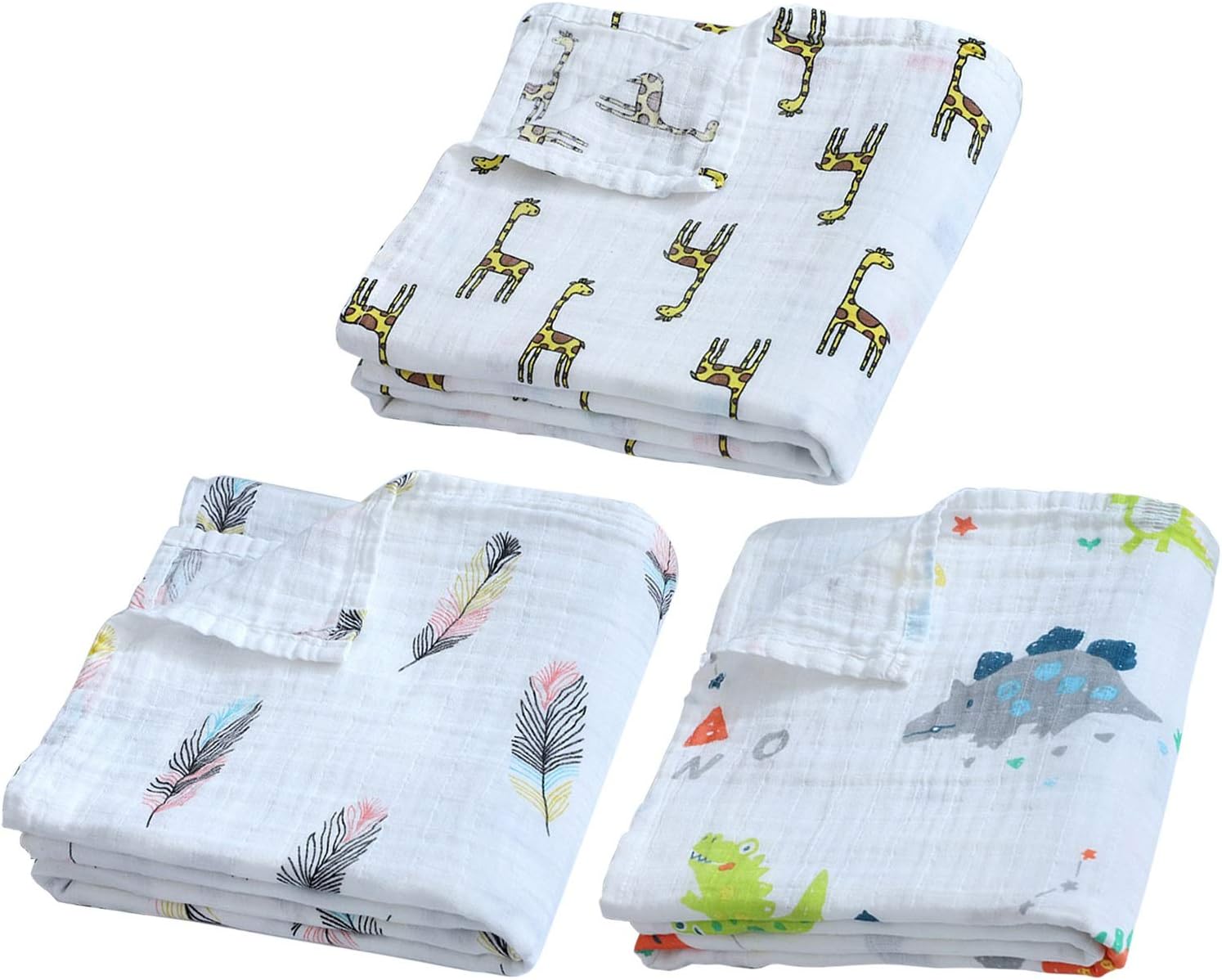 EVBEA 3 Packs Baby Swaddle Blanket Large Premium Knit Baby Burp Cloth Muslin Baby Blankets for Girls & Boys