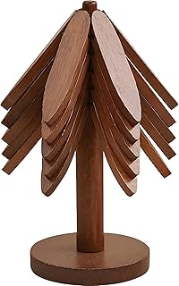 Wooden Tree Trivets for Hot Dishes，atural Foldable Black Walnut Wooden Trivet Set，4 Trivets + 1 Stand for Hot Dishes，Foldable Kitchen Wooden Trivet,for Hot Dishes、Pot、Bowl、Teapot、Hot Pot Holder