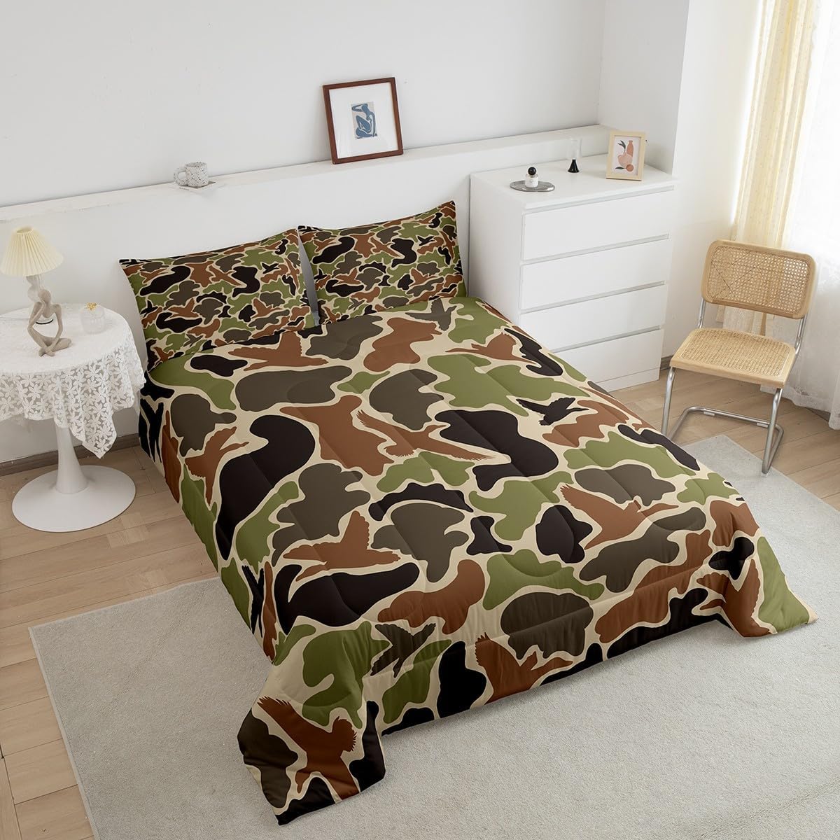 Feelyou Duck Hunter Green Camouflage Hunting Comforter Set Twin Size Kids Black Brown Comforter for Boys Teens Camo Army Bedding Set Breathable Wild Duvet Set Room Decor Quilt Set - Image 4