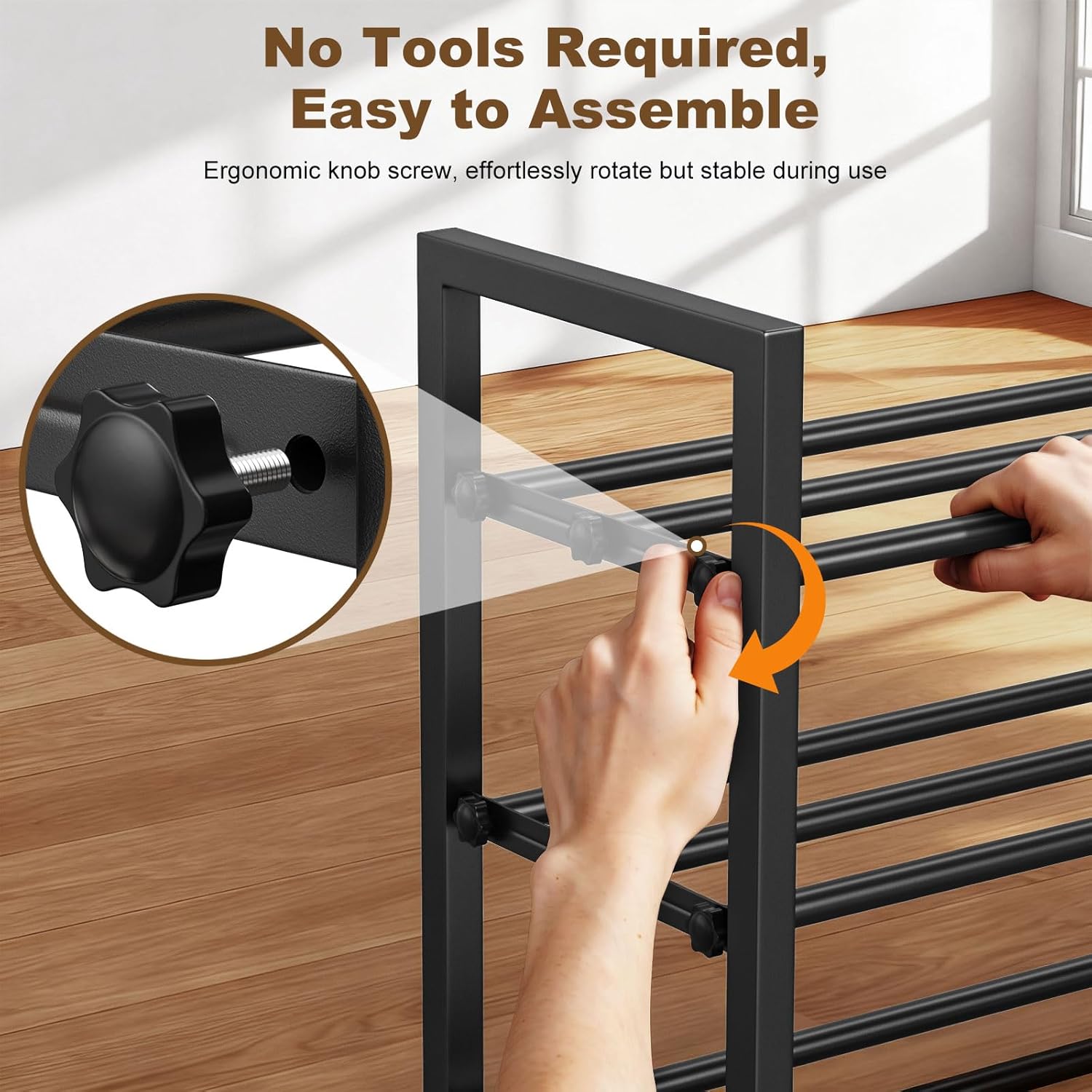 Roylvan 3-Tire Expandable Shoe Rack for Closet, 17"-31" Adjustable Free Standing Shoe Shelf Storage Fits 6-12 Pairs Shoes, Heavy Duty Reinforced Metal Shoes Organizer for Entryway Doorway Dorm