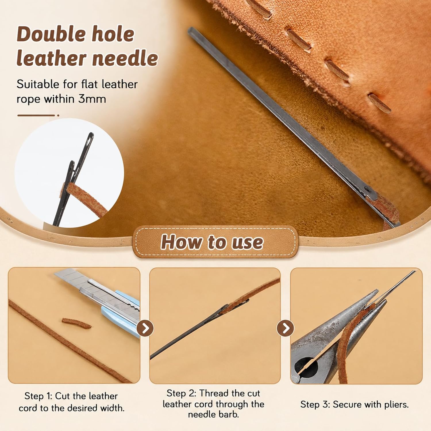 2Pcs Single Prong Lacing Needles, Sewing Leather Needles (2.3x0.1 in)