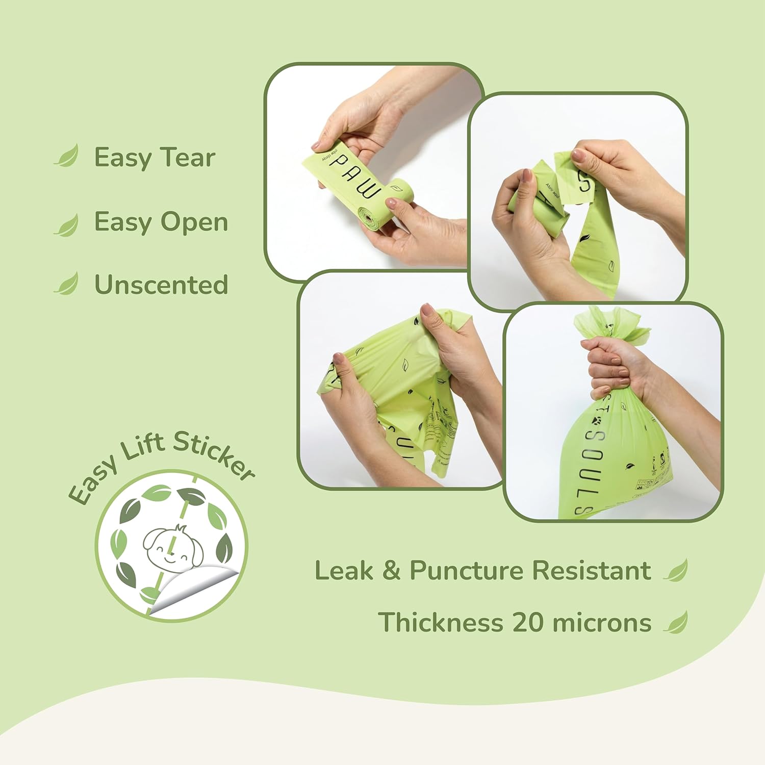 Compostable Dog Poop Bags Rolls 180 Count | Certified OK Compost HOME & BPI | Extra Thick 20 Microns, Leak-Resistant, Unscented