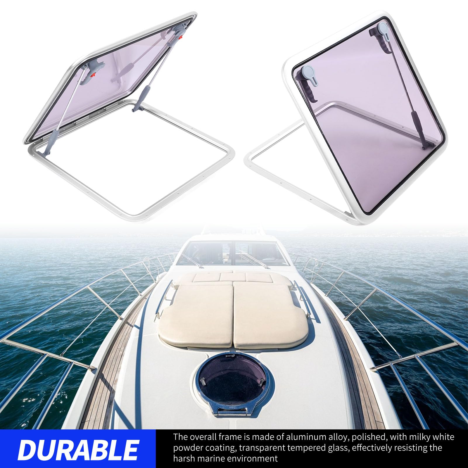 Ventana para RV, 600 X 600 Mm, Claraboyas Ajustables para Barcos, Ventana Cuadrada, Cubierta de Empuje, Claraboyas, Escotilla de Ventilación con Varilla de Soporte para Yate,