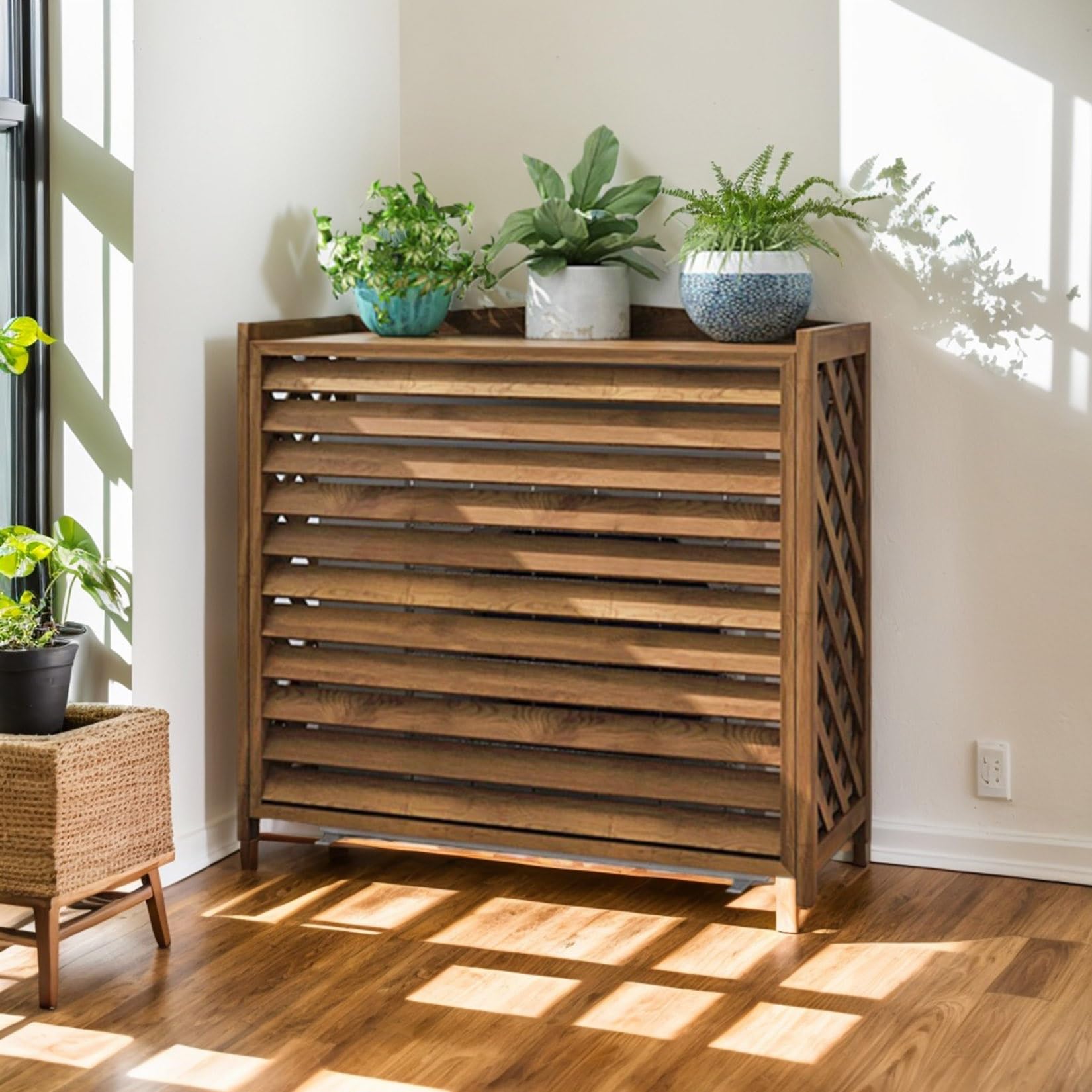 Cubre Aire Acondicionado Exterior Madera Vallas De Madera Balcon Privacidad Protector Aire Acondicionado Exterior Anticorrosión Funda Aire Acondicionado Exterior Para Jardín Soporte Para Plantas(110x5