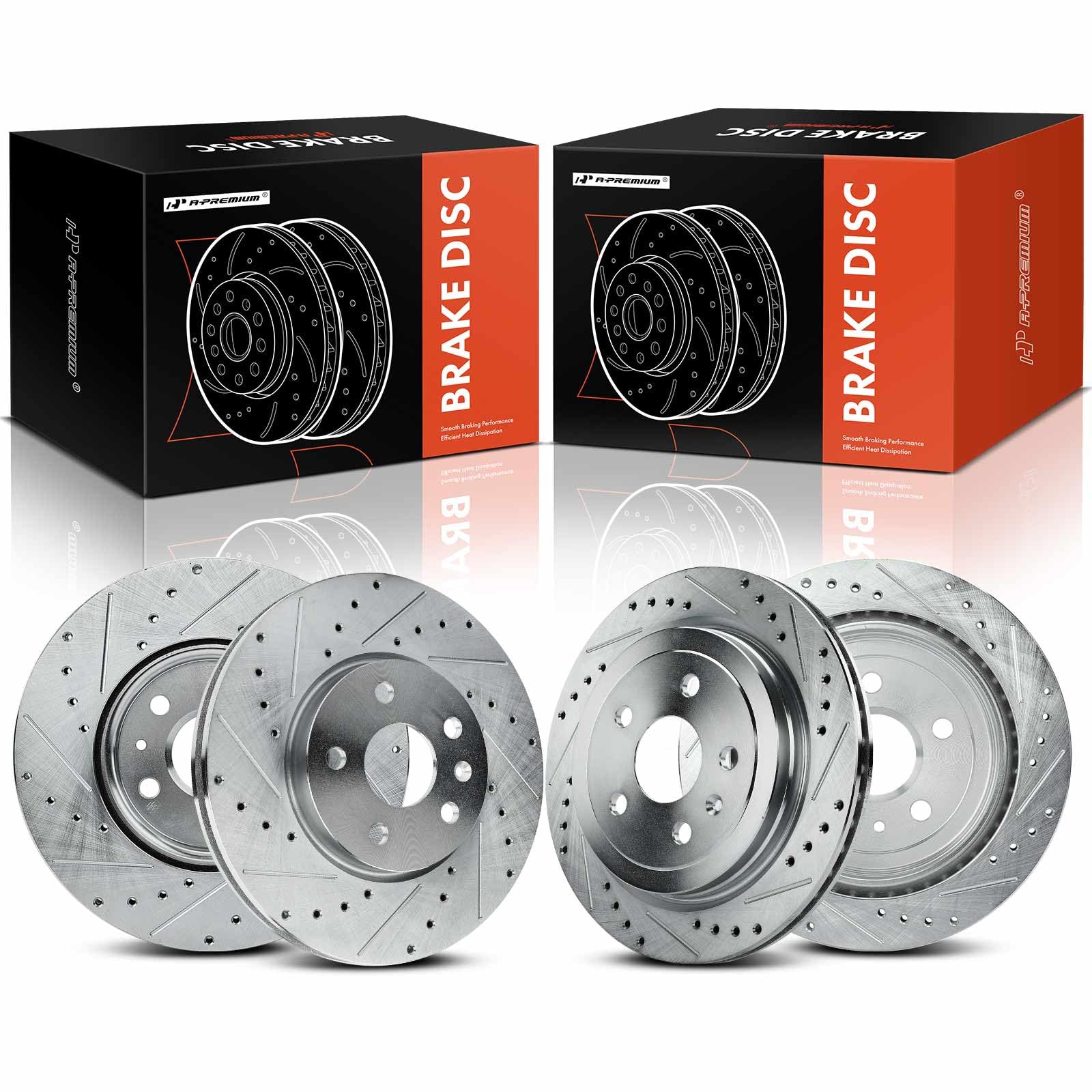 A-Premium Front and Rear Drilled and Slotted Disc Brake Rotors Compatible with Select Chevy Models - Camaro 2010 2011 2012 2013 2014 2015, V6 3.6L, LS, LT Models Only, 4-PC Set