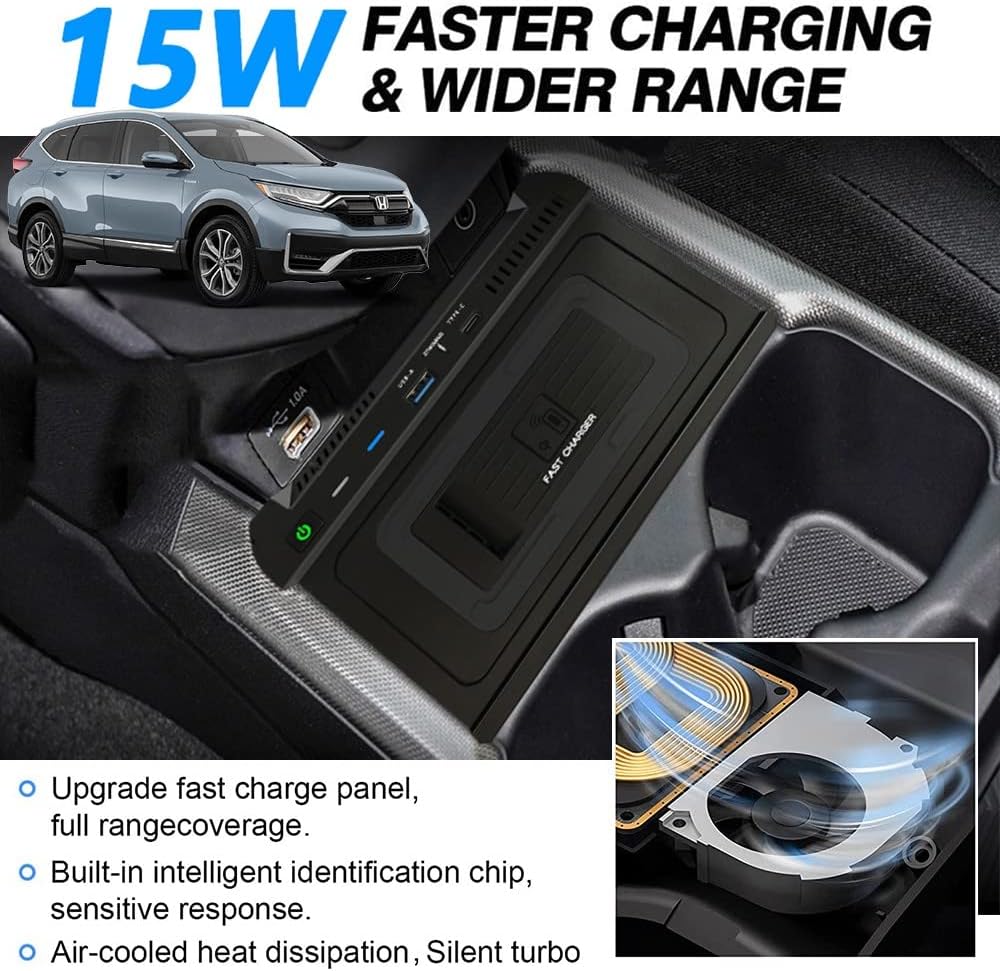 Wireless Car Charger Compatible with Honda CR-V/CRV Hybrid 2021 2022, 15W Qi Fast Charging Phone Charger Pad for 6th Gen Honda CR V Center Console Accessory Panel, Gift for Honda CRV Owners