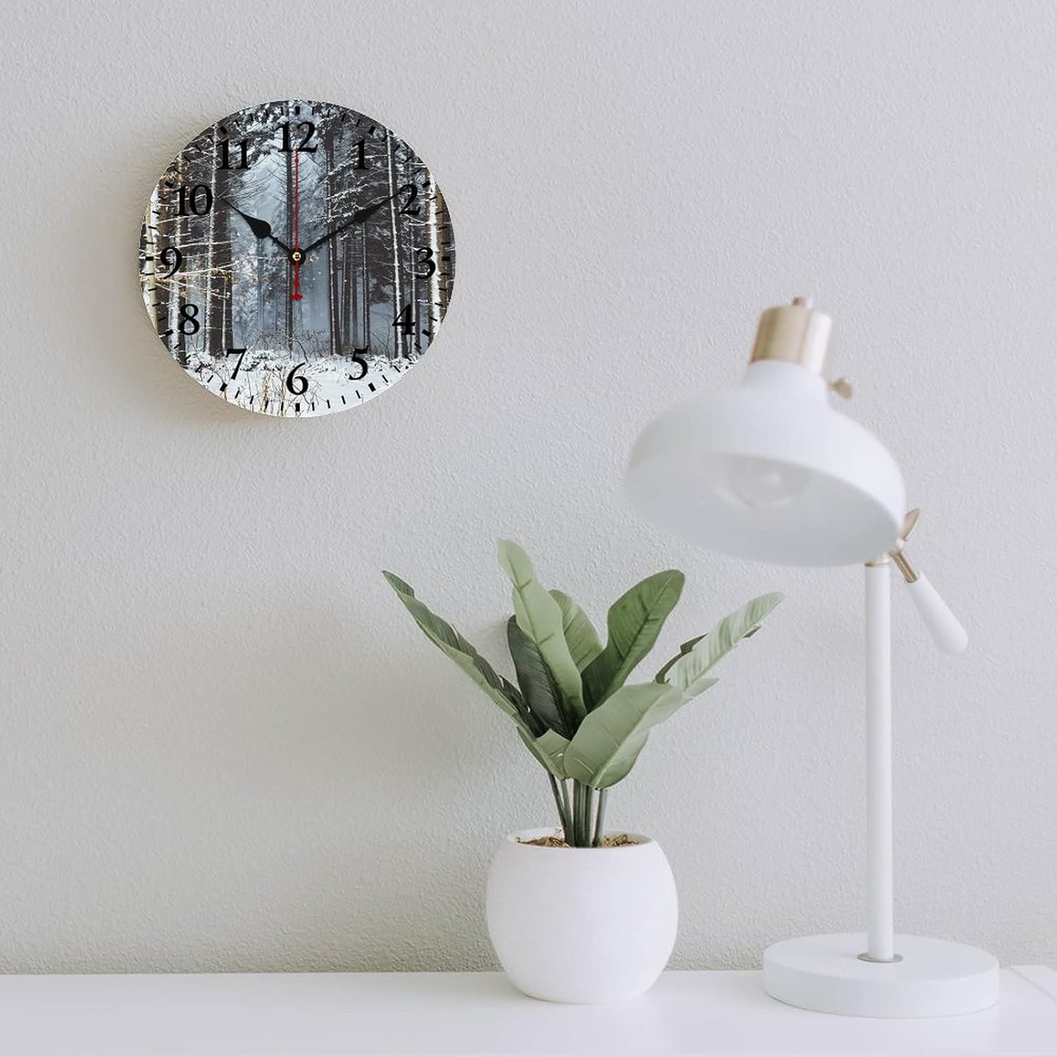 Misty Forest Wall Clock Green Fog Misty Vintage Nature Parks Pine Mist Wood Cloud Tree Home Decor Clock Battery-Powered with Quartz Movement for Kids Room and Kitchen Arabic Numbers 12 Inch Round