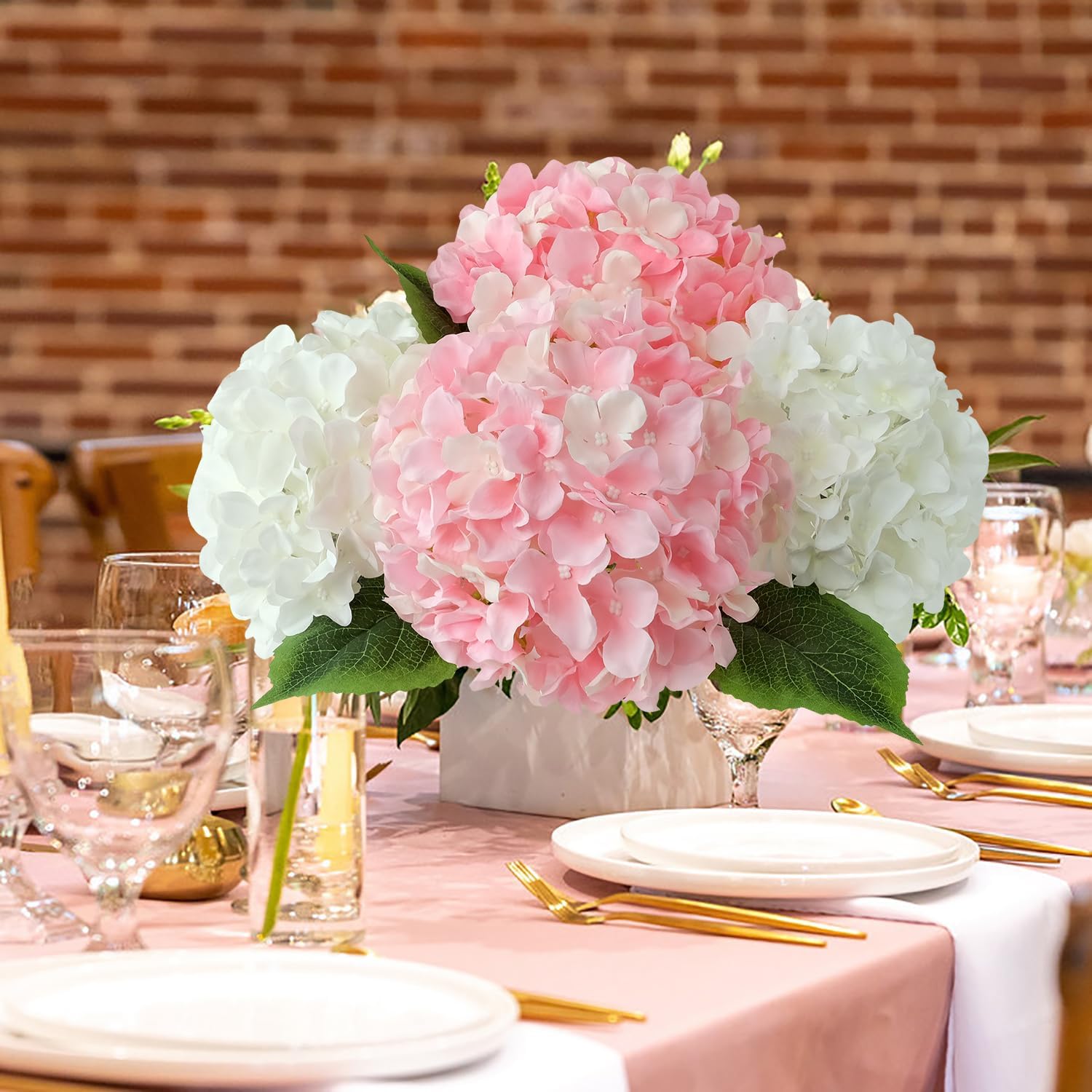 Light Pink Flowers Silk Artificial Hydrangeas, 5Pcs 20Inch Lifelike Large Flowers with Stems, Full Artificial Flowers for Wedding Bouquet Table Centerpieces Spring Home - Image 4