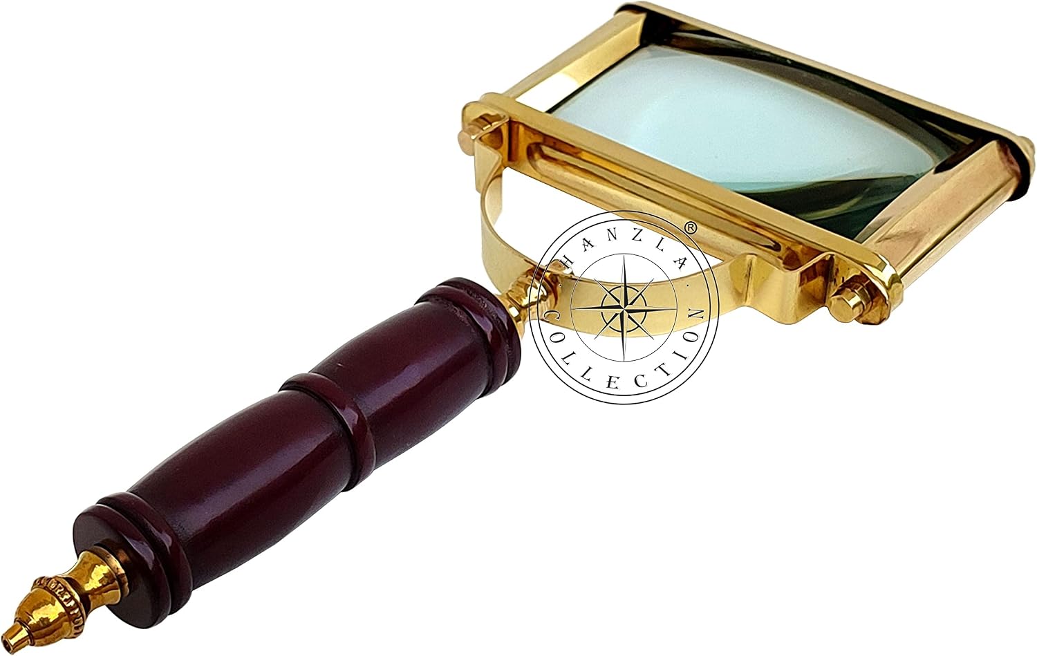 10" Magnifier Reading Lens with Mother of Pearl Handle - 5" Polished Brass Rectangular Handheld Magnifying Glass