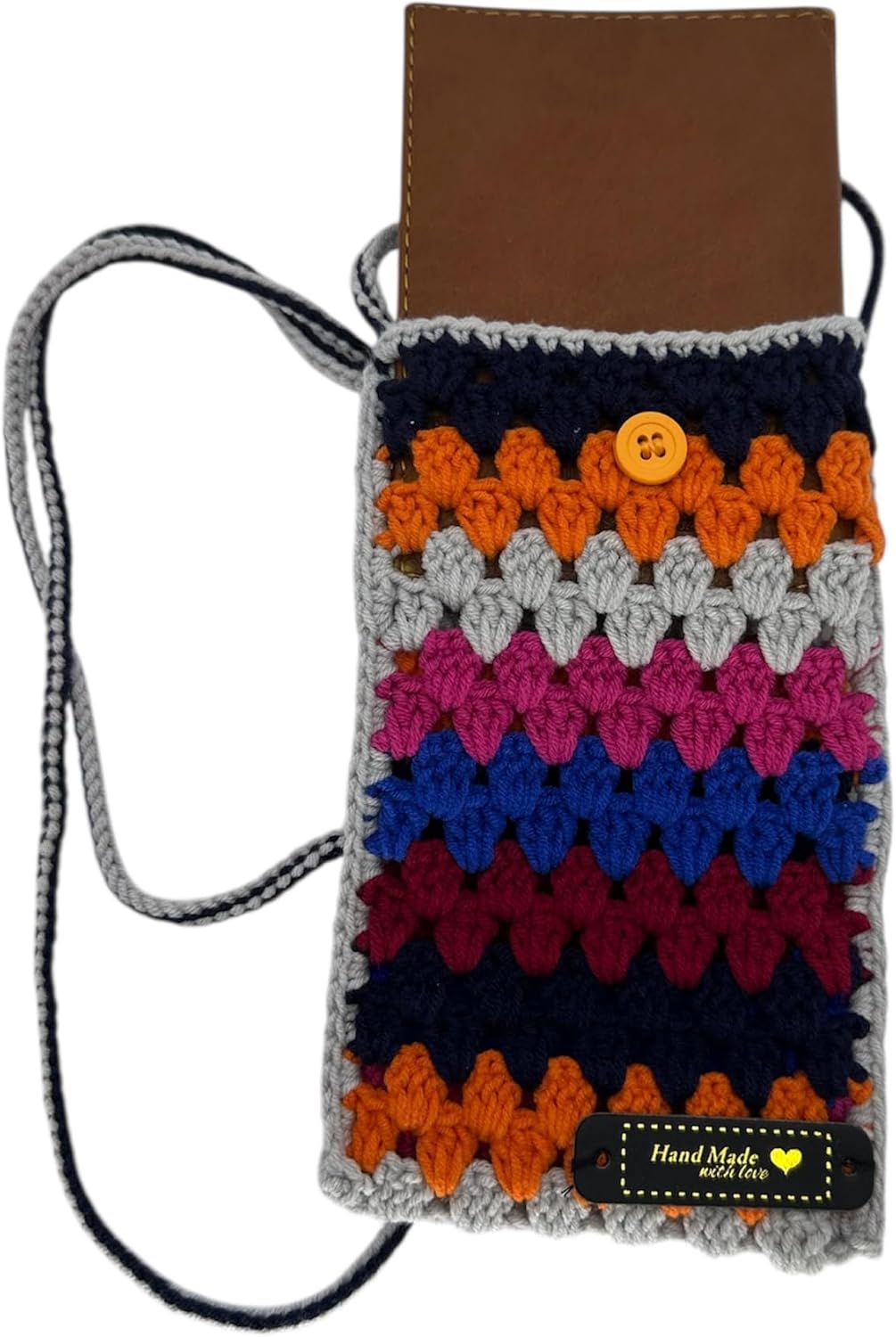 Handmade Women's Phone Bags, Woman's Gift Phone Bag, Crossbody Phone Bag, Cotton and Acrylic Yarn Knitted Colorful Phone Bags - Image 4