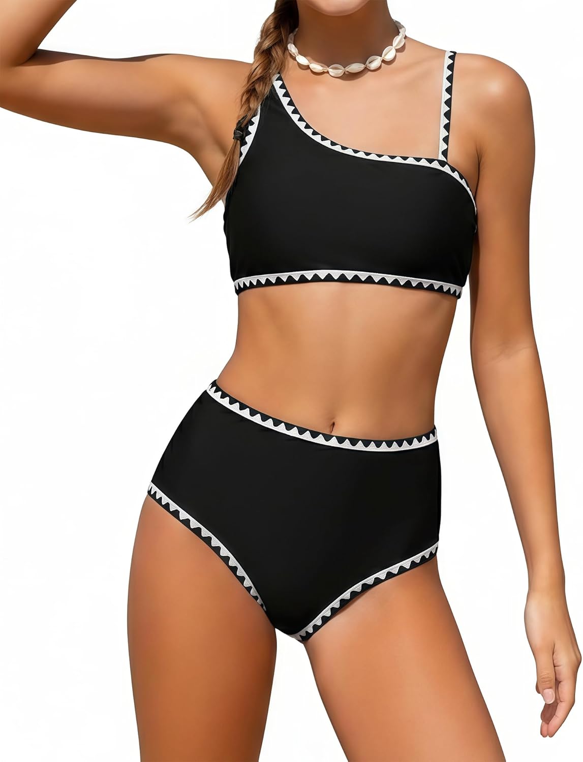 Girls Swimsuit 2 Piece Bikini Set Contrast Trim Bathing Suit Padded Solid Color Swimwear with Adjustable Strap 7-16Y