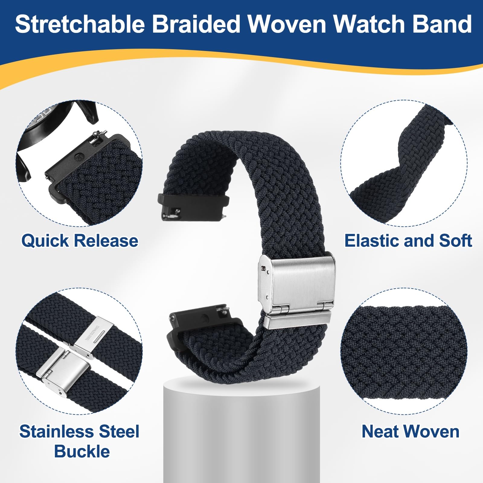 QUARKZMAN Correa de Reloj Nylon Trenzada, Banda Universal Liberación Rápida Cierre con Acero Inoxidable Hebilla Pulsera Repuesto Casual Accesorio Suave para Mujer Hombre