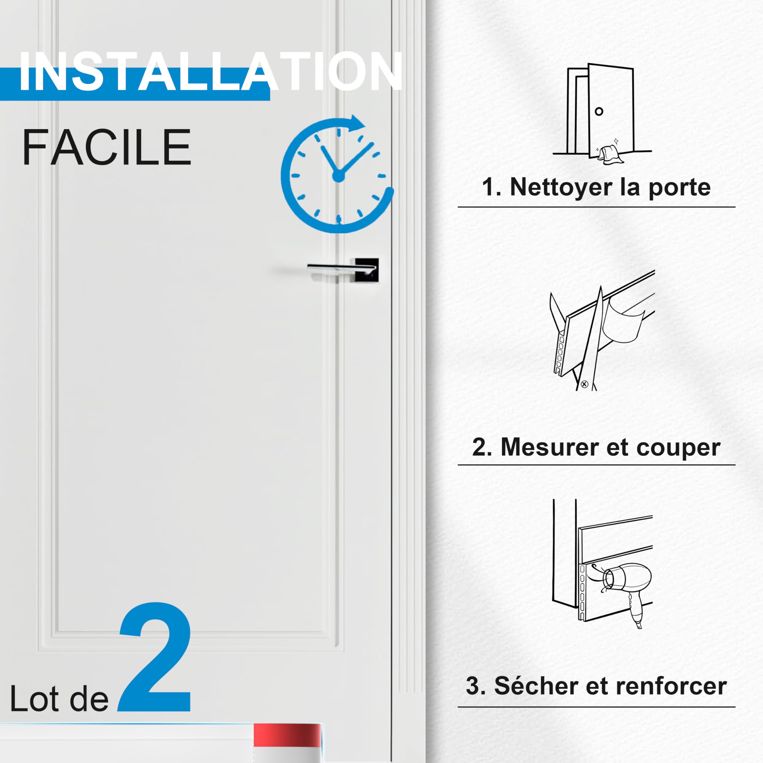 Lot De 2 Boudins De Porte Robustes, 92 Cm, Coupe-froid, Anti-bruit