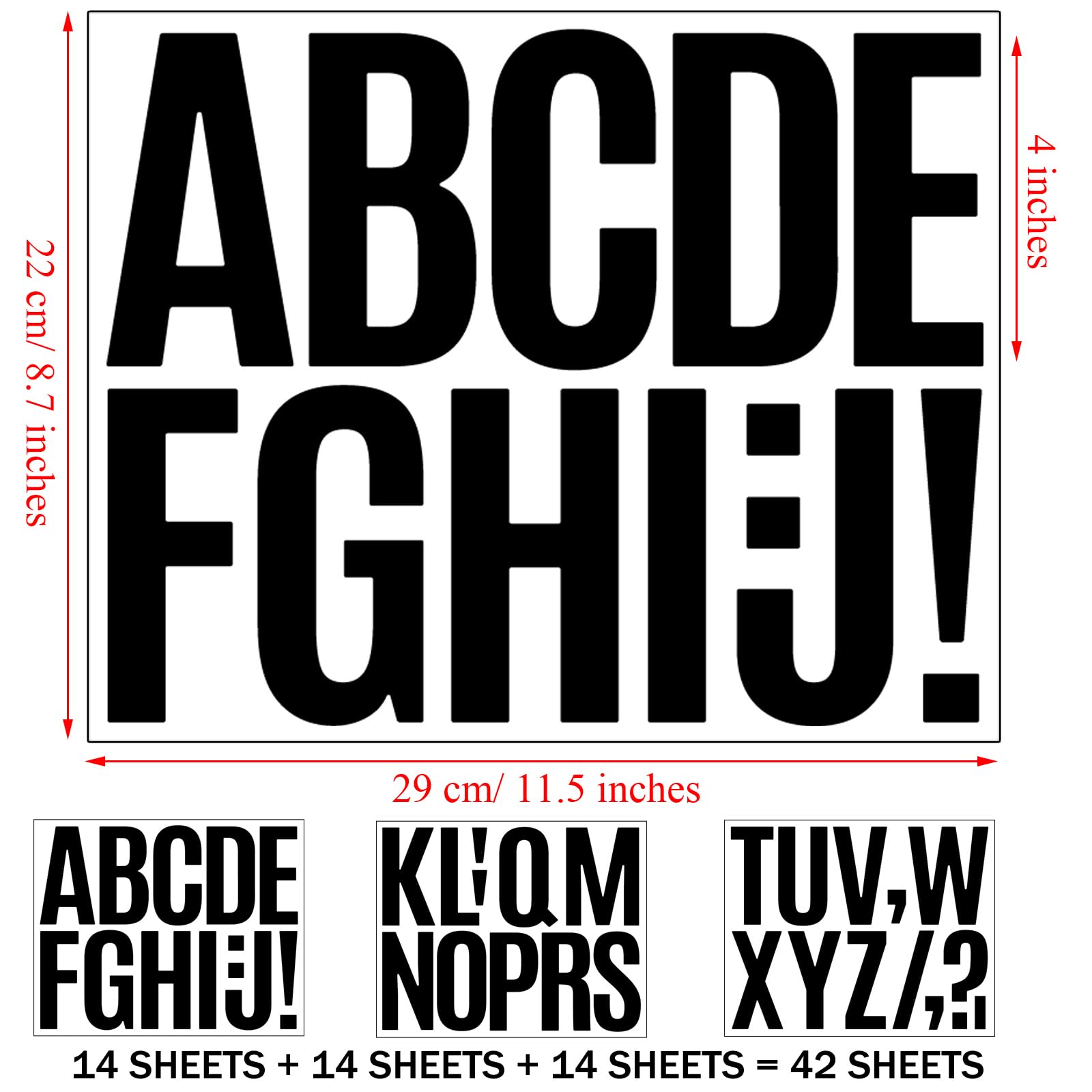 Bemeol 476 Stück Pinnwand-Buchstaben 10,2 cm große Alphabet-Buchstaben-Aufkleber, selbstklebende Buchstaben zum Aufkleben für Poster, Tafel, Schule, Klassenzimmer, Zuhause, Büro, Dekoration (schwarz)