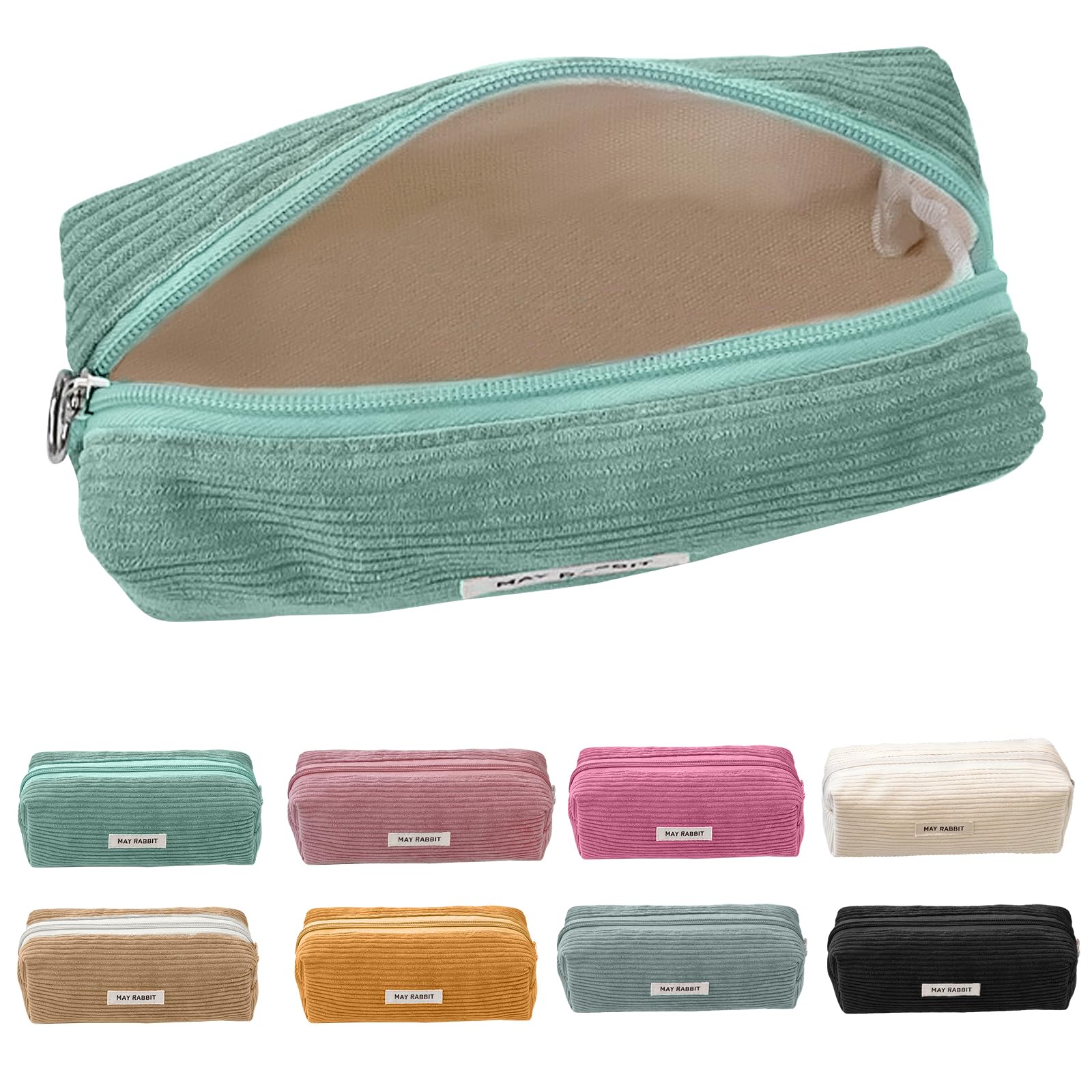 Electri-HQ Pencil Case，8 Farben zur Wahl，Mäppchen Cord-Stoff,Federmäppchen Milchig Grau für Mädchen Teenager, Federtasche Stiftetasche Stiftemappe Pencil Case Schulmäppchen für Schule, Büro (Grün)