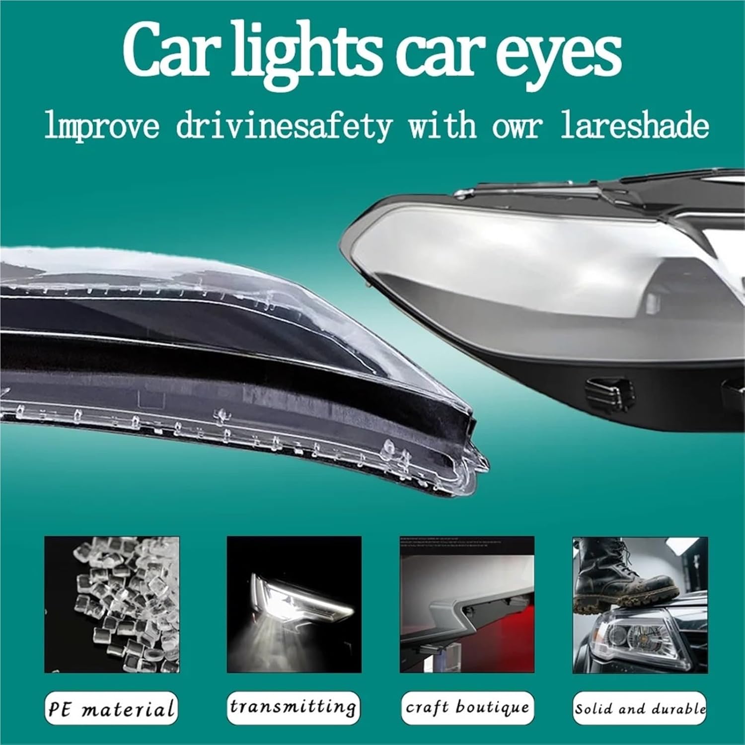 A Pair Car Front Lights Case Compatible with VW Touareg 2016 2017 2018 Accessories Headlight Cover Lens Glass Parts