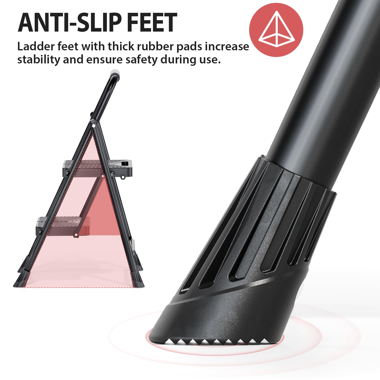 KINGRACK Escalera de 2 escalones, taburete plegable con diseño de bloqueo seguro, escalera de acero resistente de 500 libras con pedal antideslizante ancho, pasamanos conveniente para el hogar y la