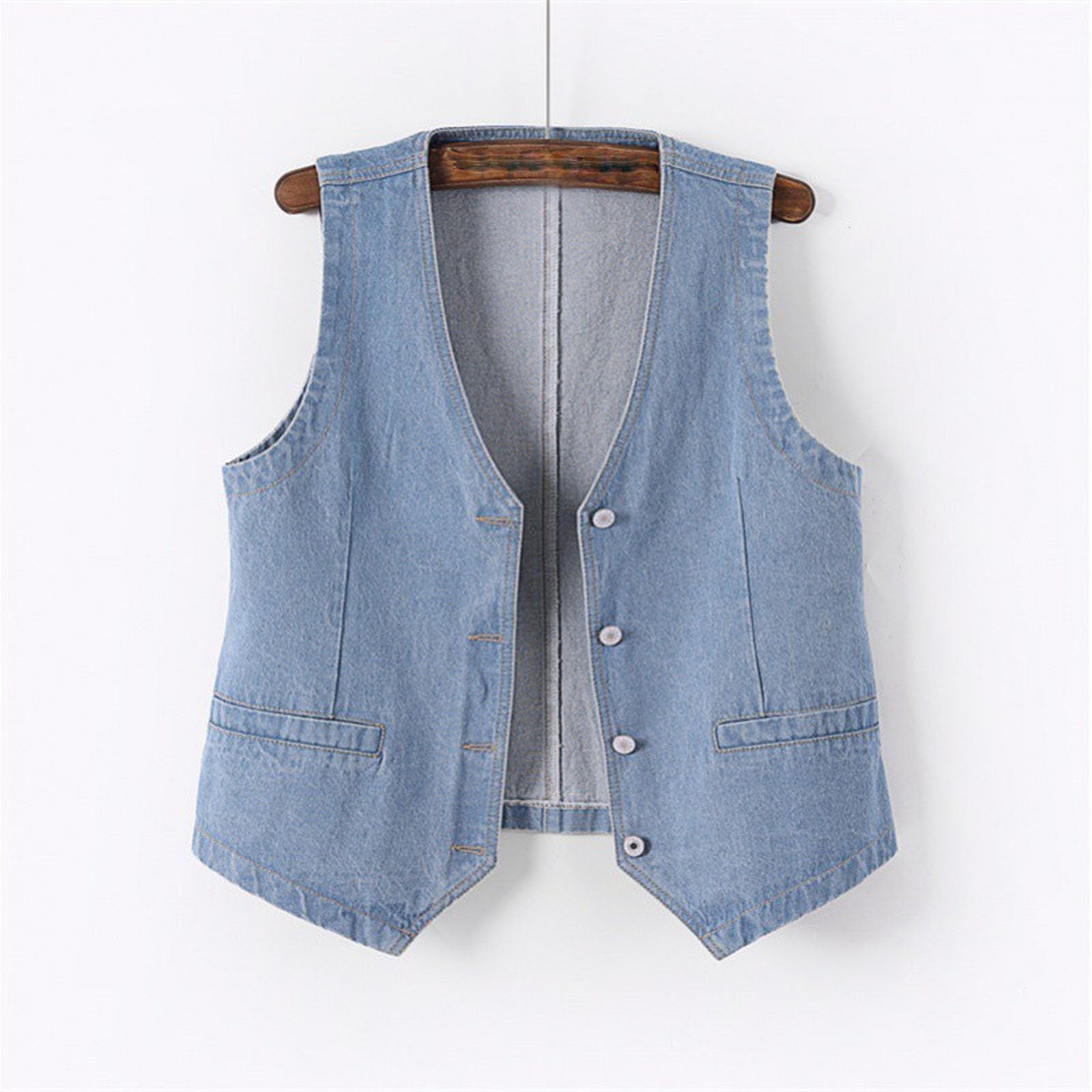 Gilet in jeans da donna, corto, senza maniche, scollo a V, abbottonatura, alla moda, streetwear, denim gilet, Y2k, canotta senza pancia, streetwear, gilet in jeans